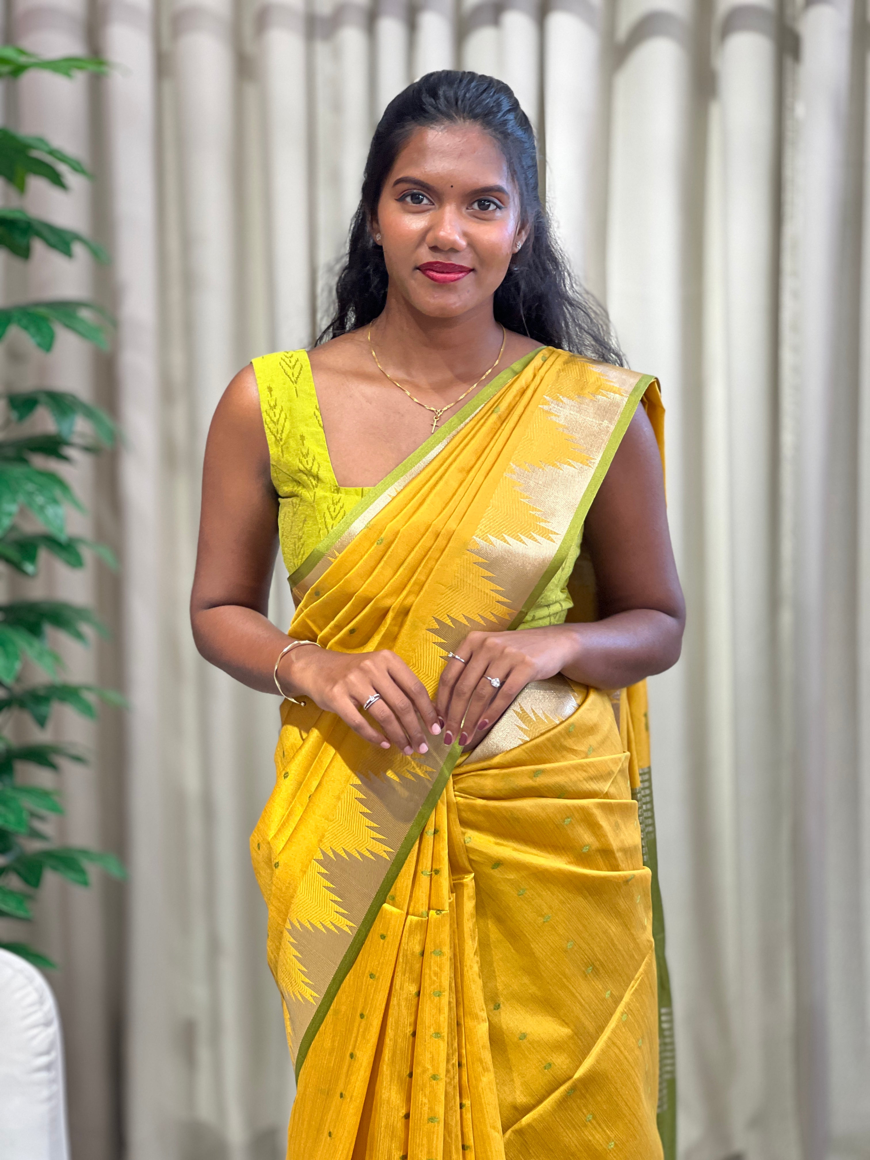 Temple Border Detailed Semi Silk Saree | SSN489