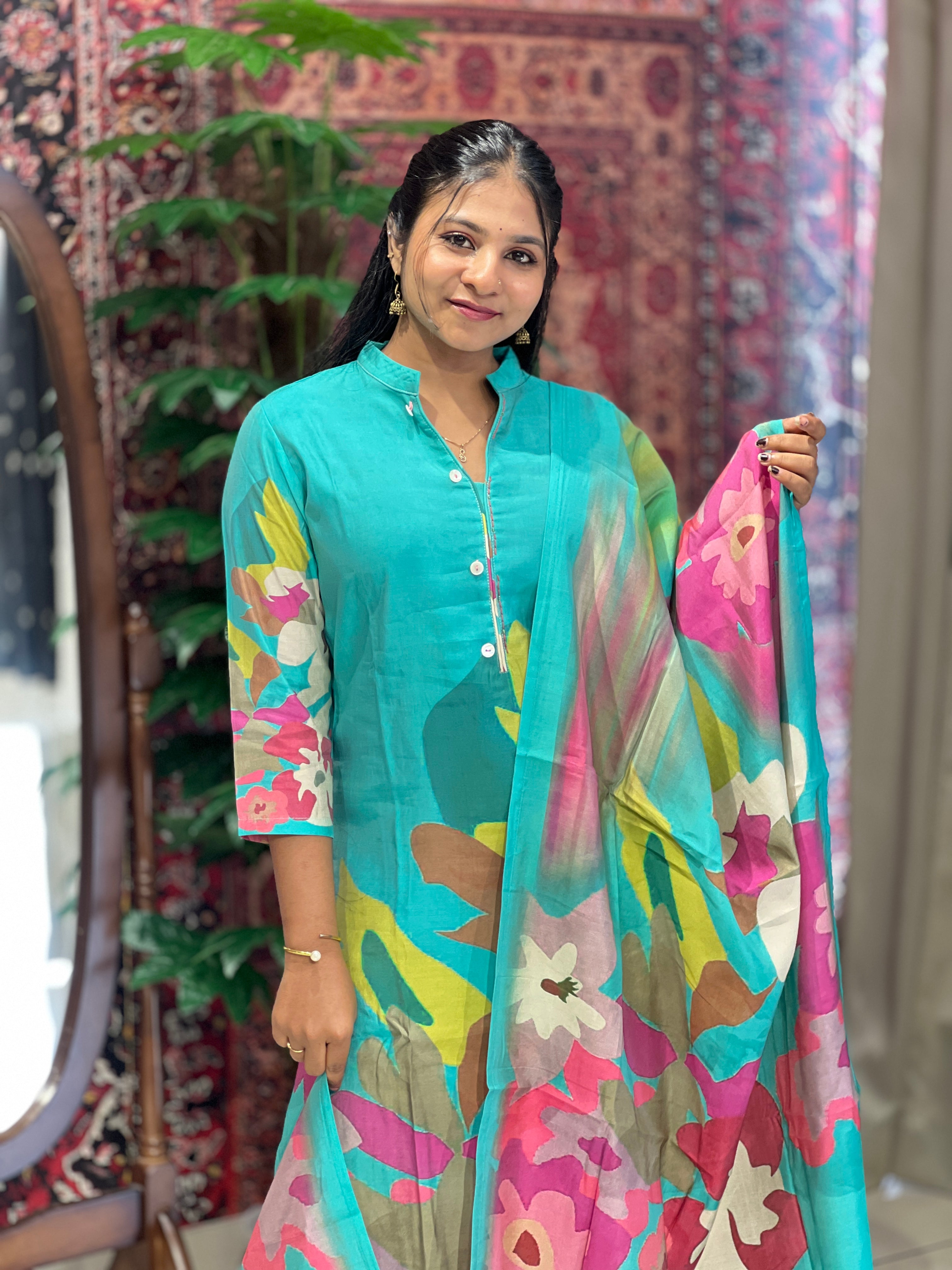 Floral Digital Printed Muslin Kurta Set | AFD109