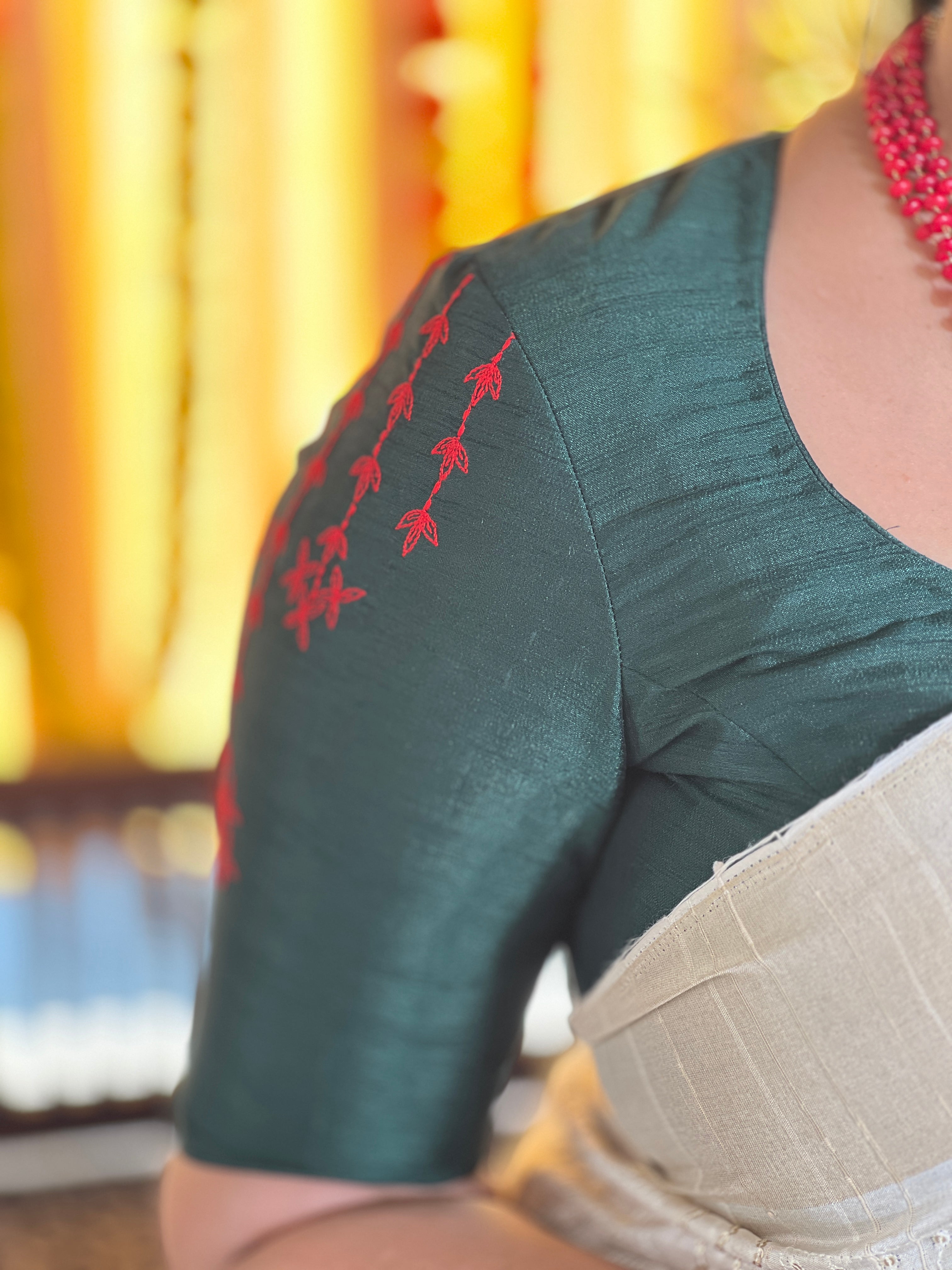Floral Machine Embroidery Detailed Semi Silk Blouse Material | BM210