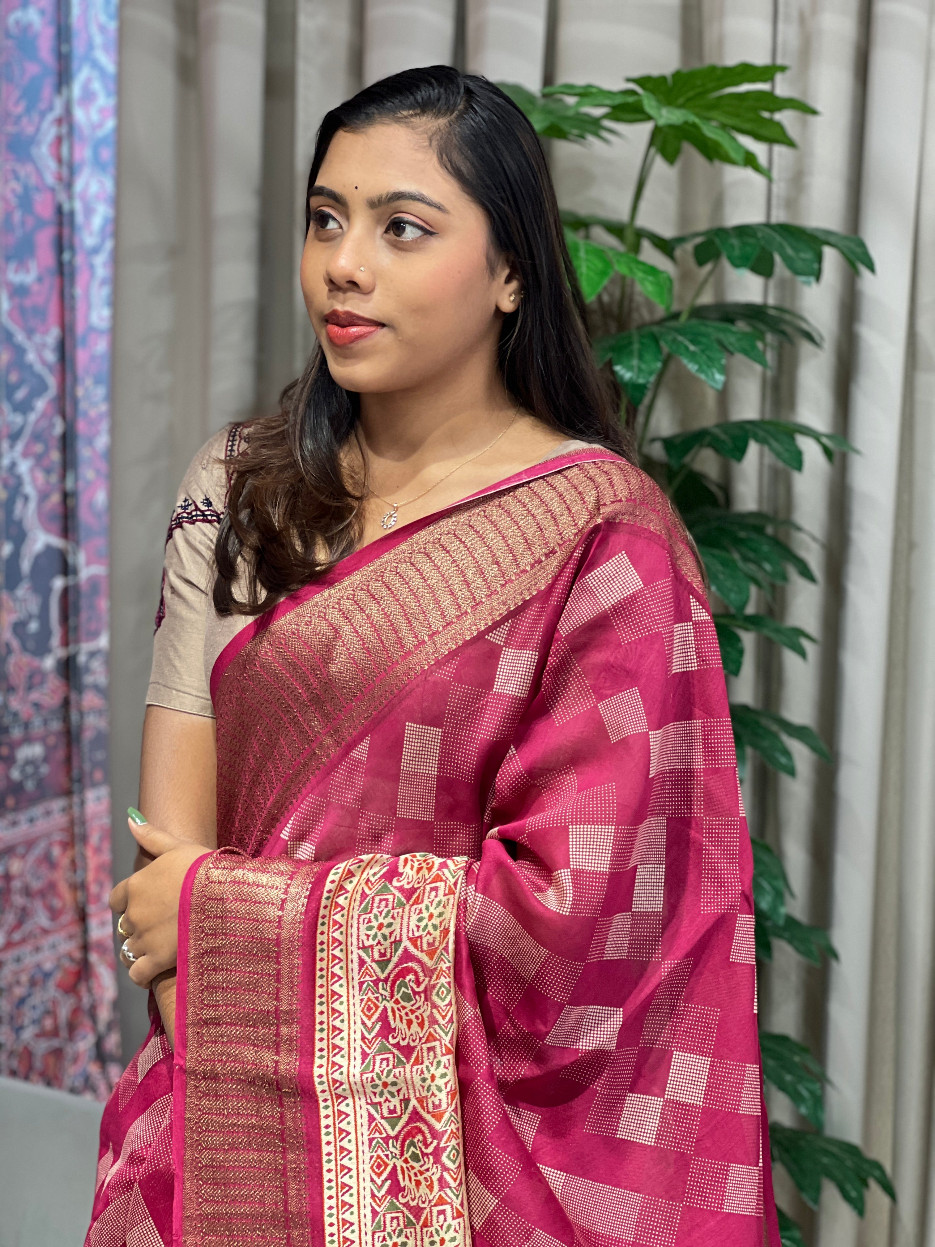 Geometric Printed Chanderi Saree | RGD964R