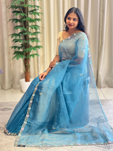 Hand Work Design Glass Organza Saree | SBP940