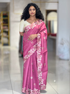 Thread Embroidered Tussar Saree | SHC188