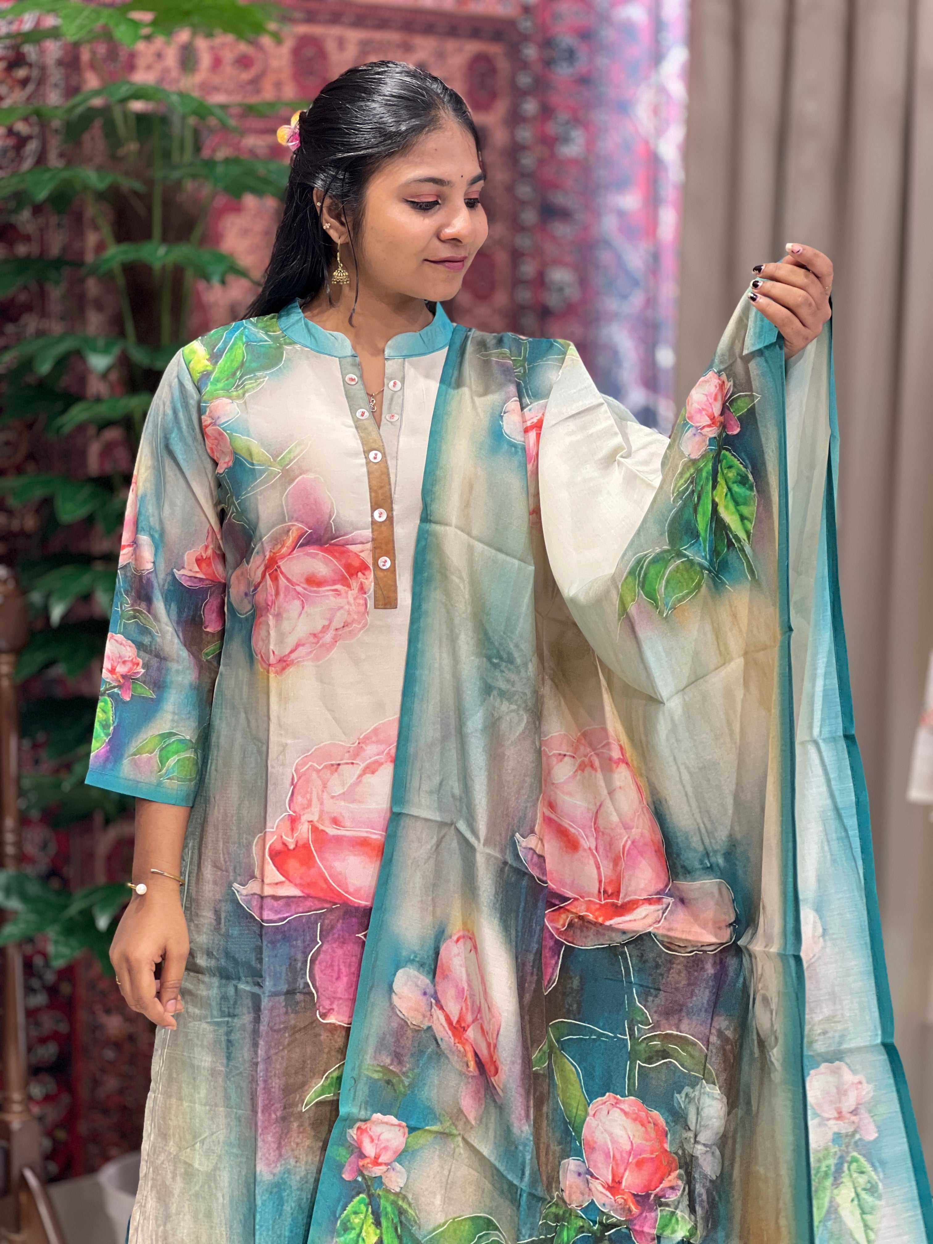 Floral Digital Printed Muslin Kurta Set | AFD108