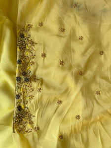 Yellow Color Beads Embroidery Georgette Saree | DSA103