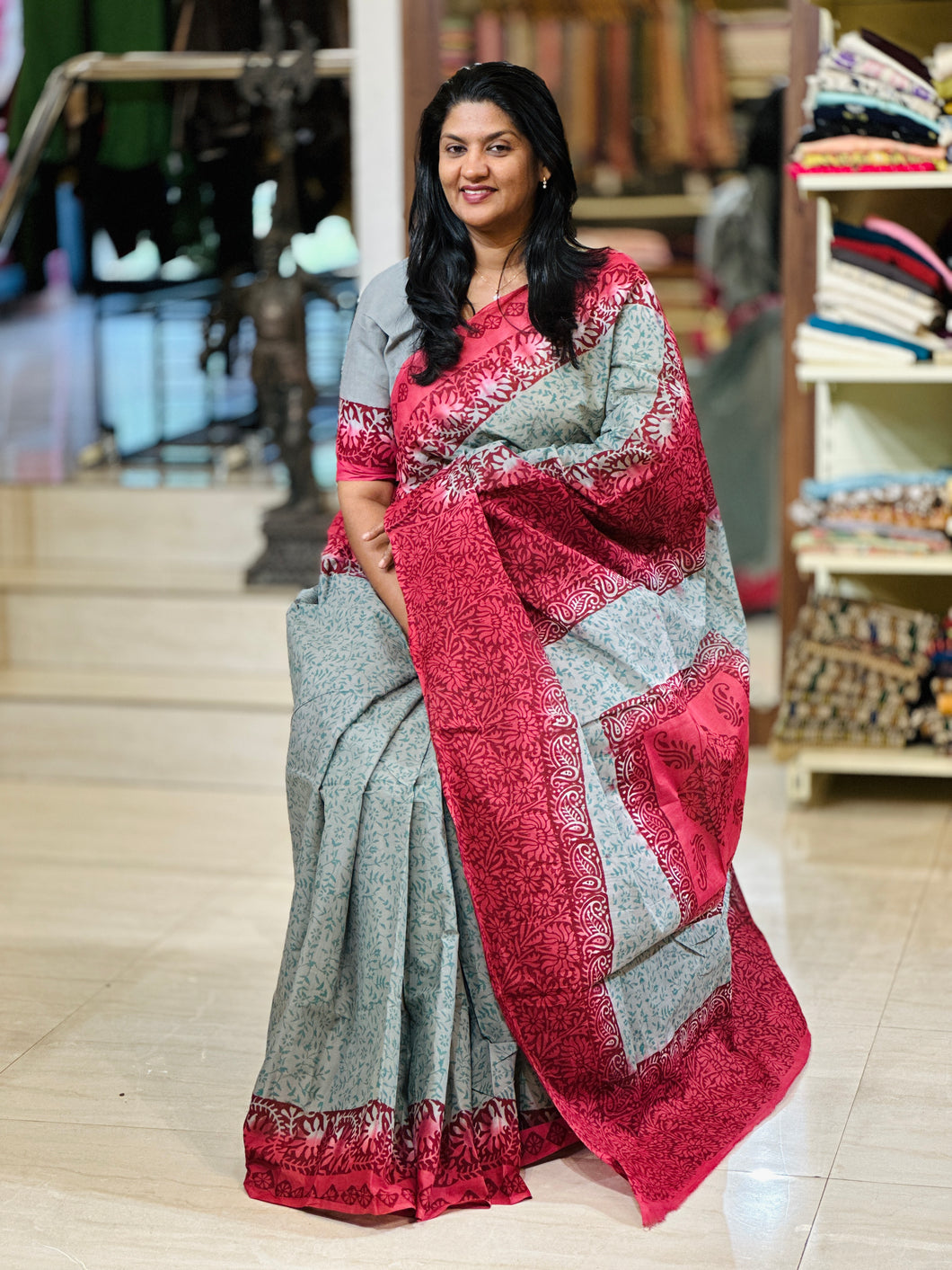 Block Printed Pure Cotton Saree | SF1352