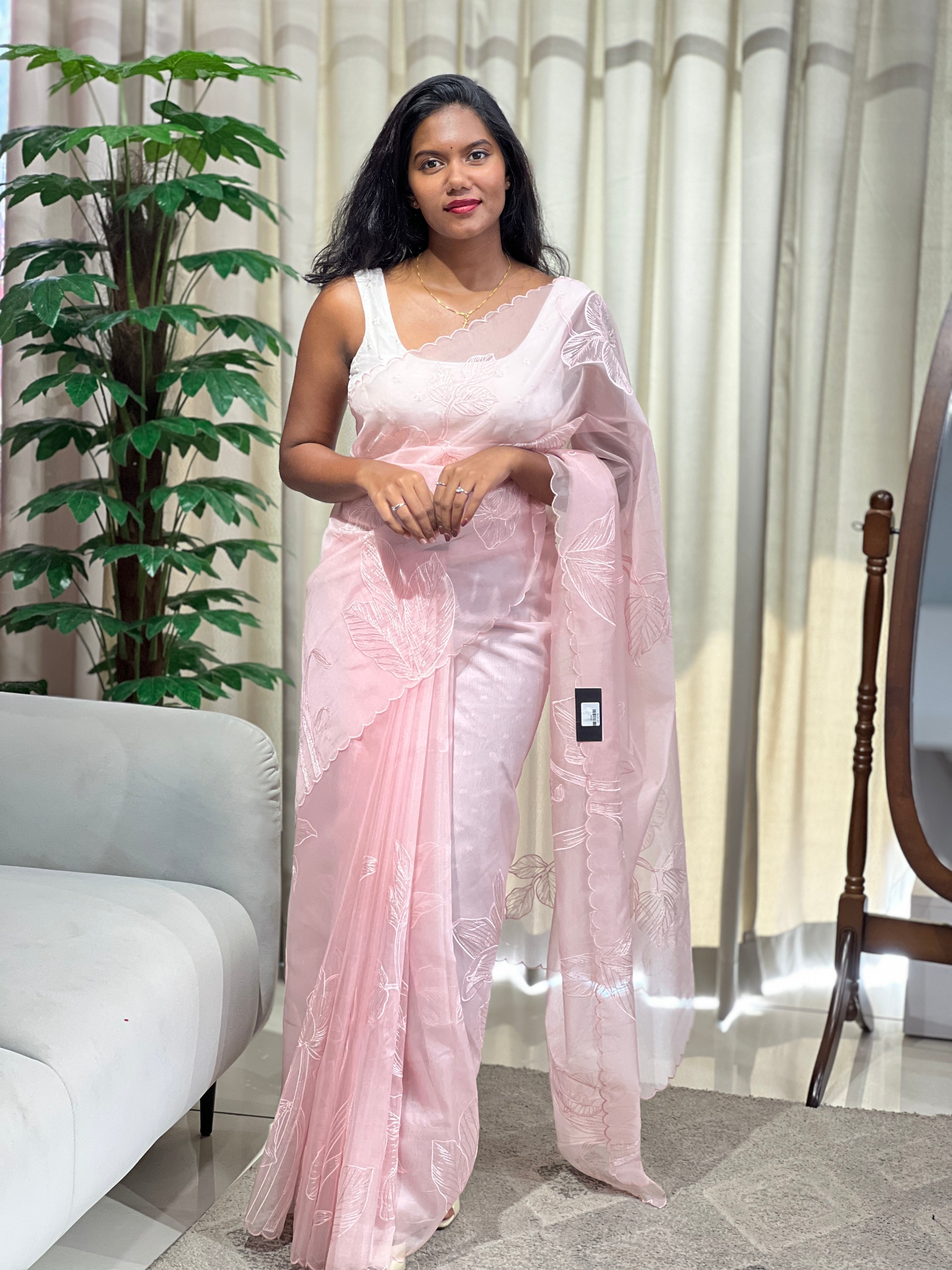 Machine Embroidery Detailed Organza Saree | MM167