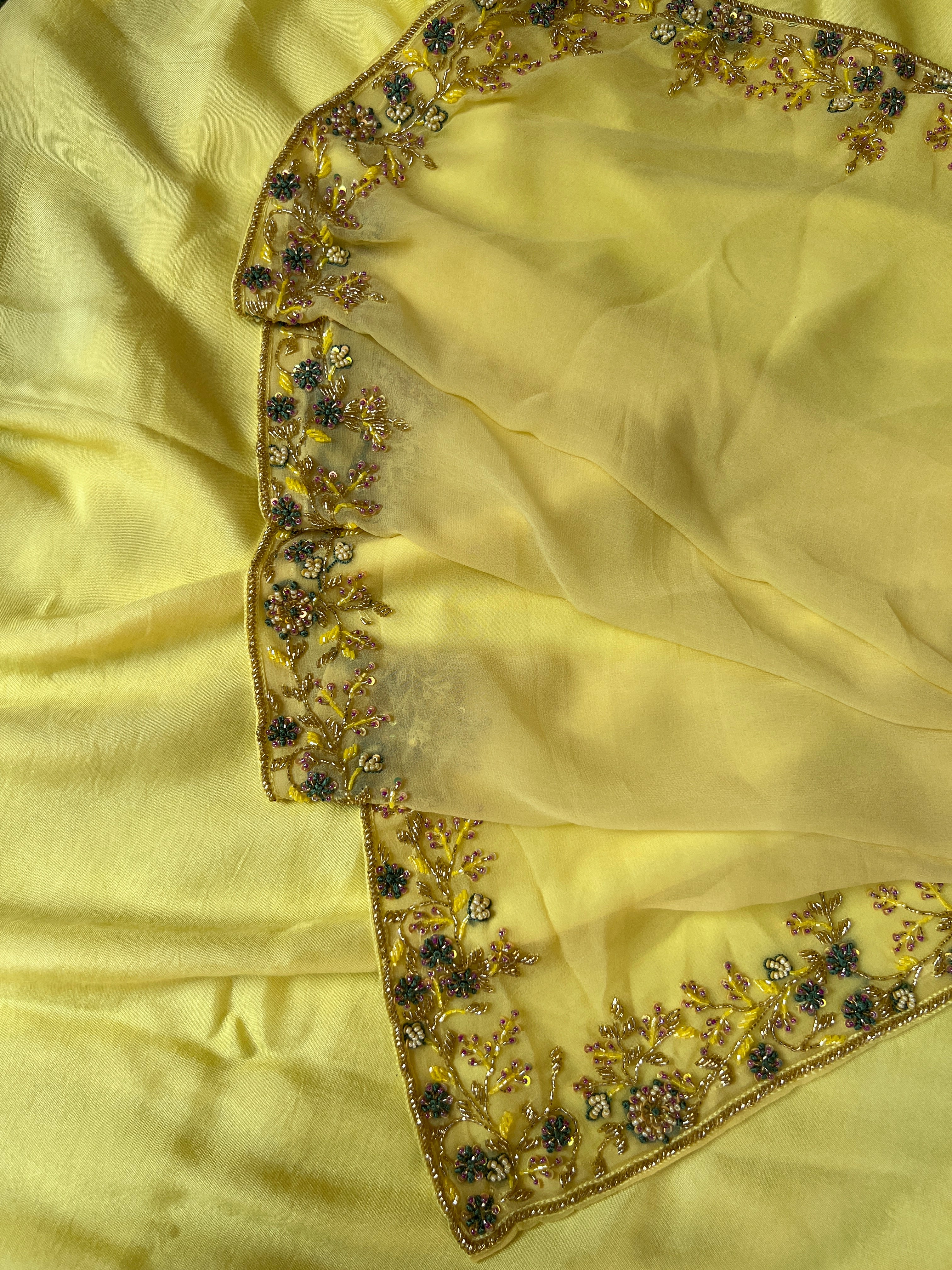 Yellow Color Beads Embroidery Georgette Saree | DSA103