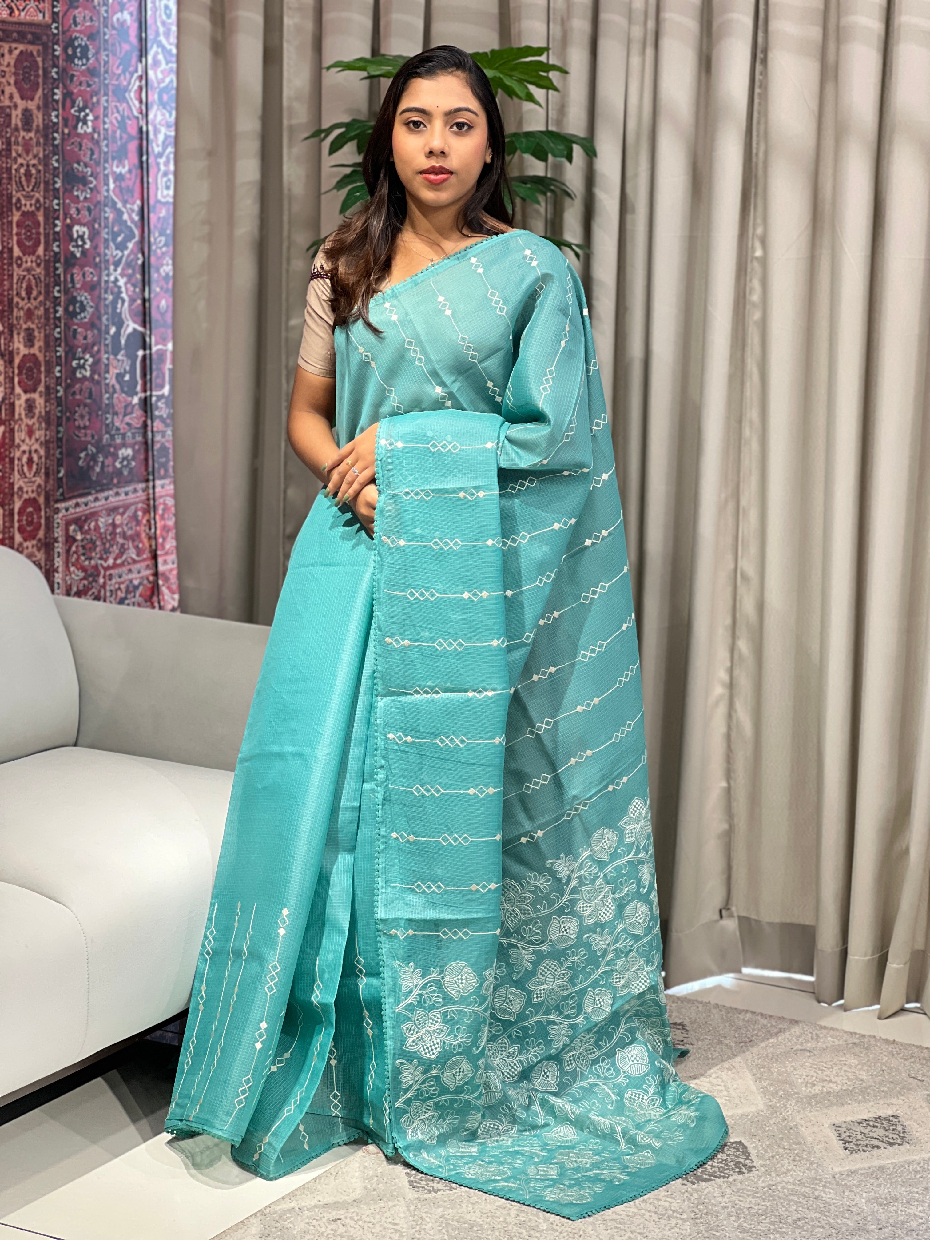Machine Embroidered Supernet Kota Saree | BLD2032