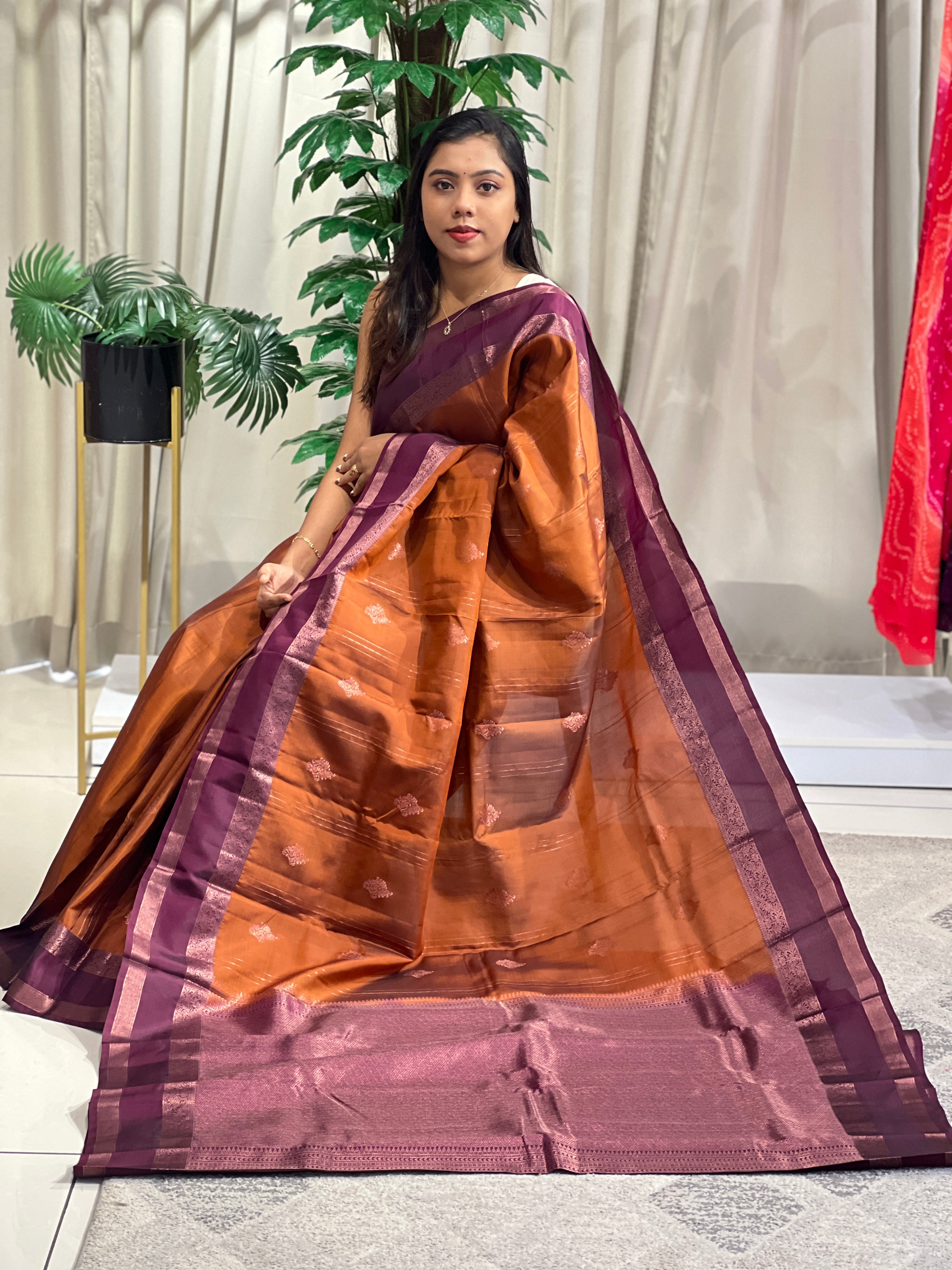 Silver Zari Line Woven Powerloom Soft Silk Saree | SEN153