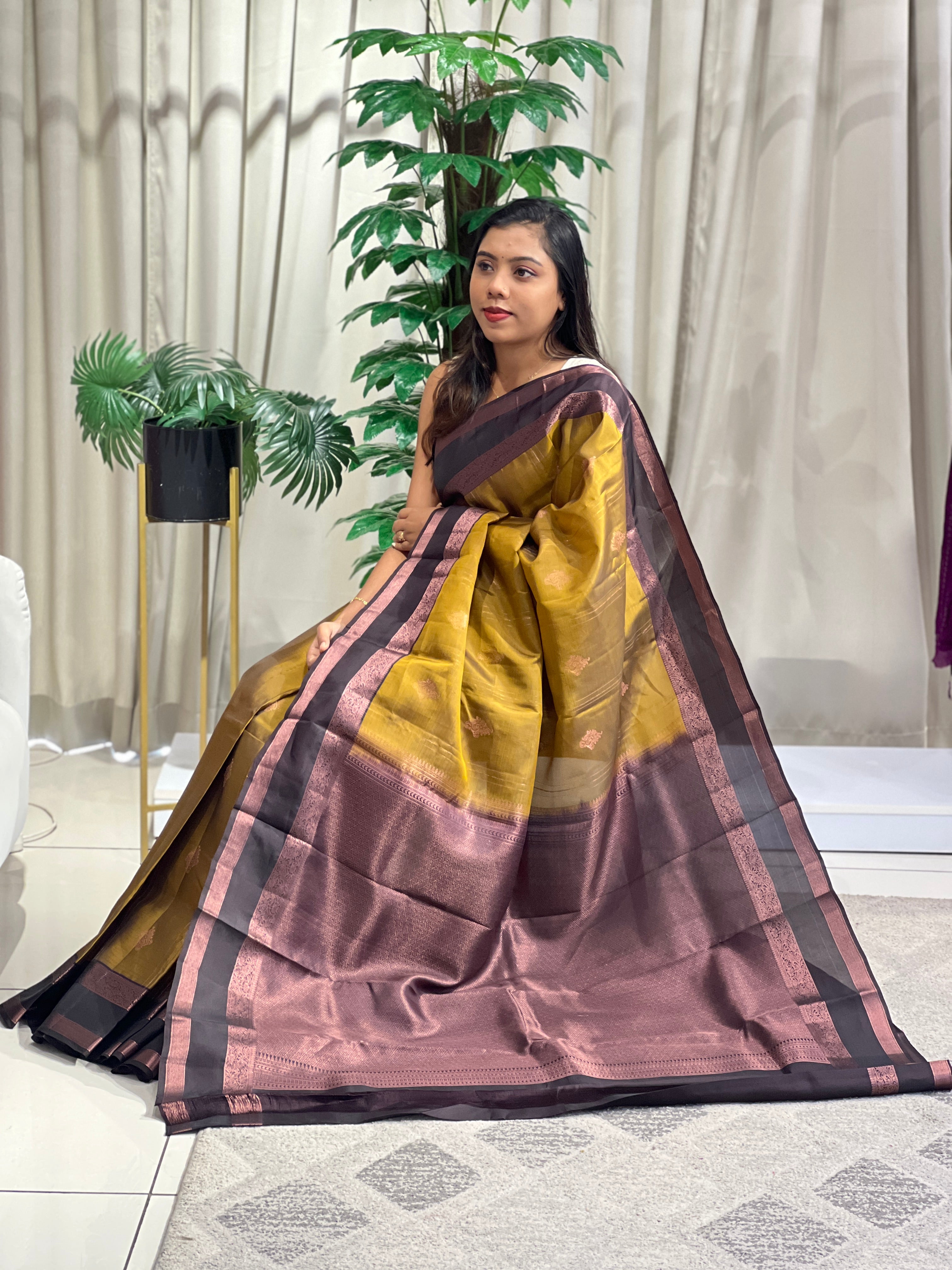 Silver Zari Line Woven Powerloom Soft Silk Saree | SEN152
