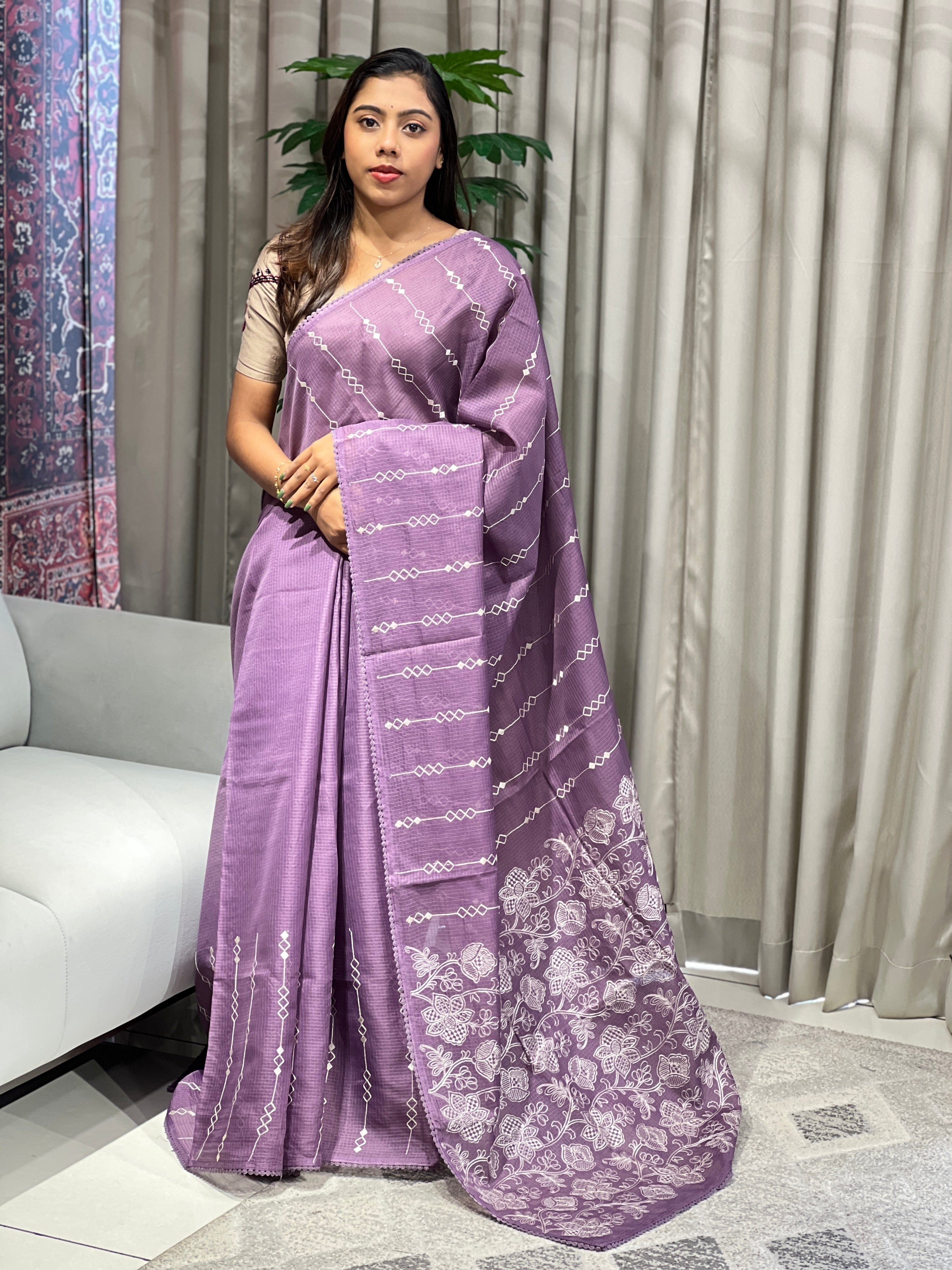 Machine Embroidered Supernet Kota Saree | BLD2031