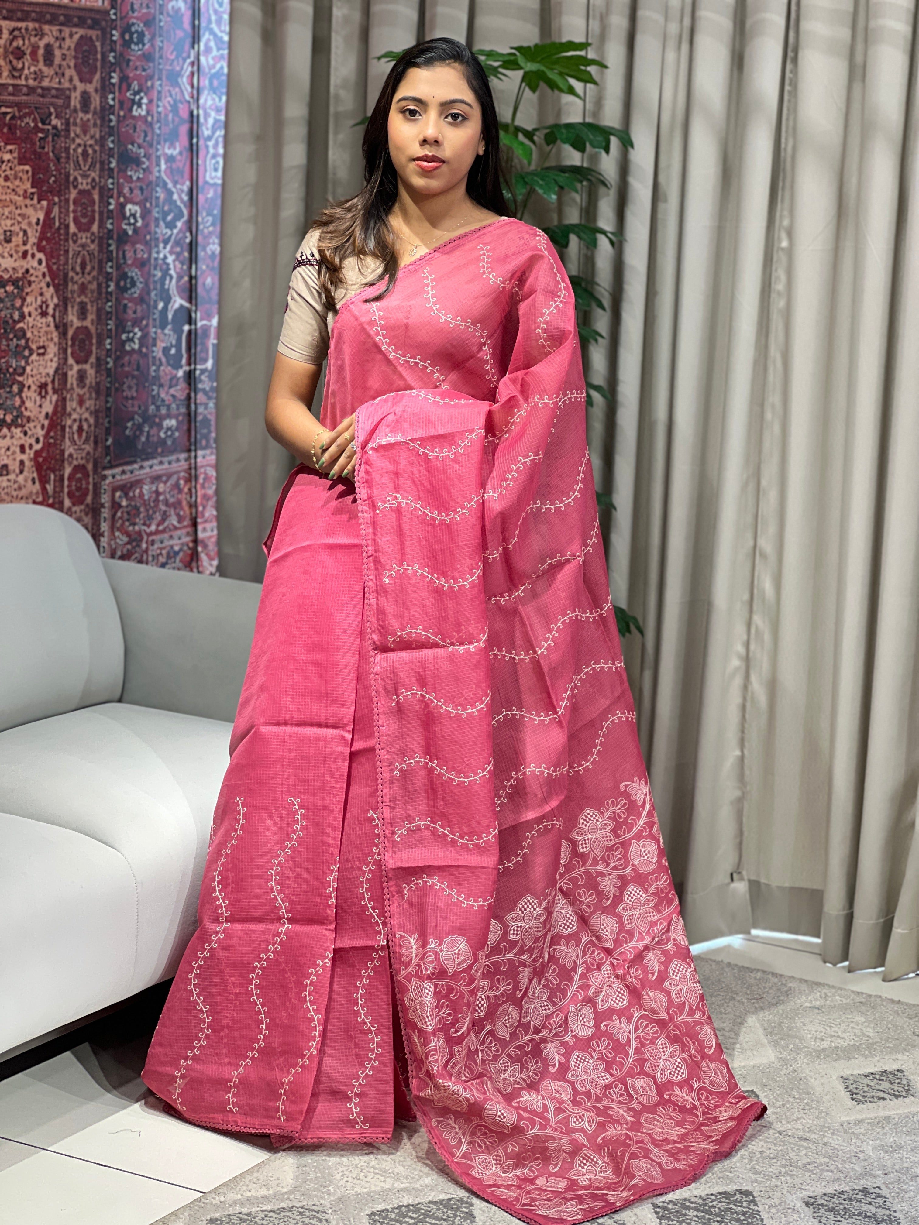 Machine Embroidered Supernet Kota Saree | BLD2030