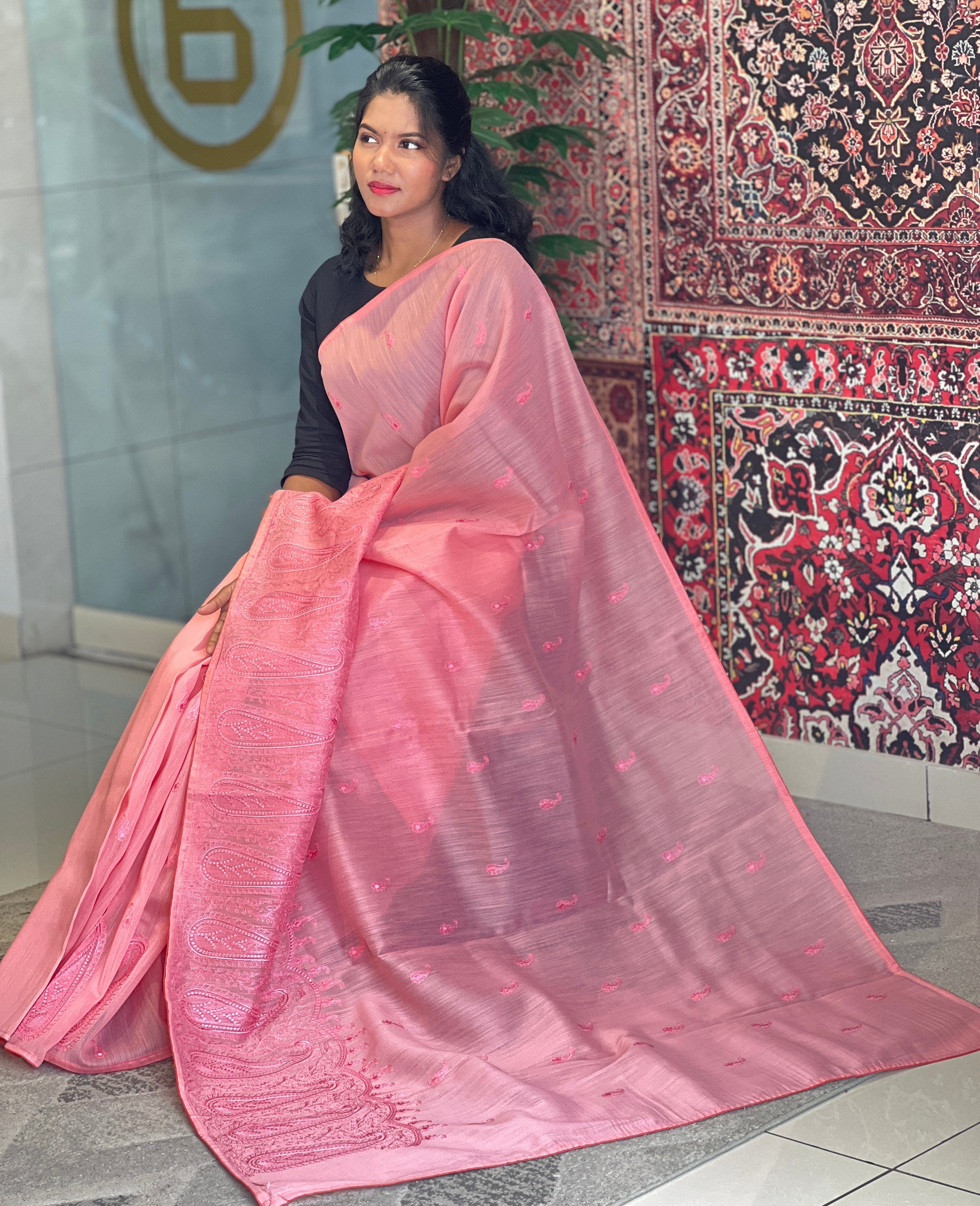 Paisley Embroidery Detailed Semi Tussar Saree | ACT1294