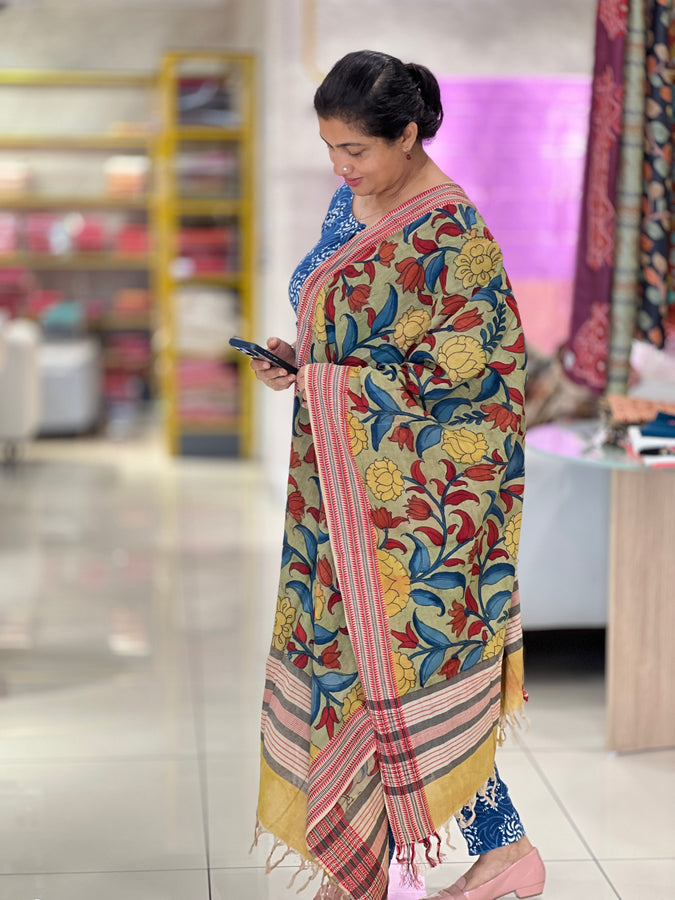 Pen Kalamkari Detailed Chanderi Dupatta | DE210