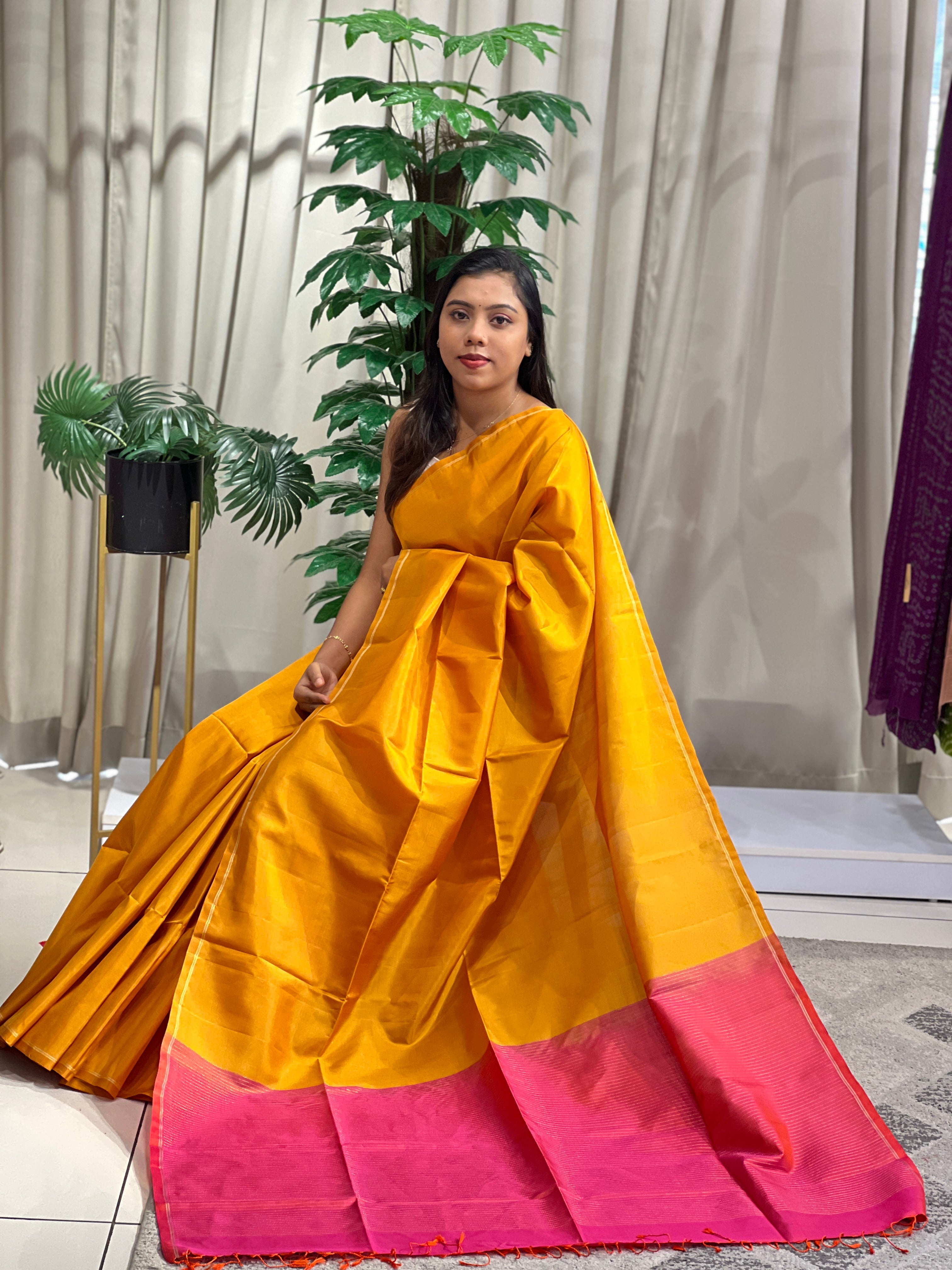 Contrast Border Pattern Soft Silk Saree | SMT145