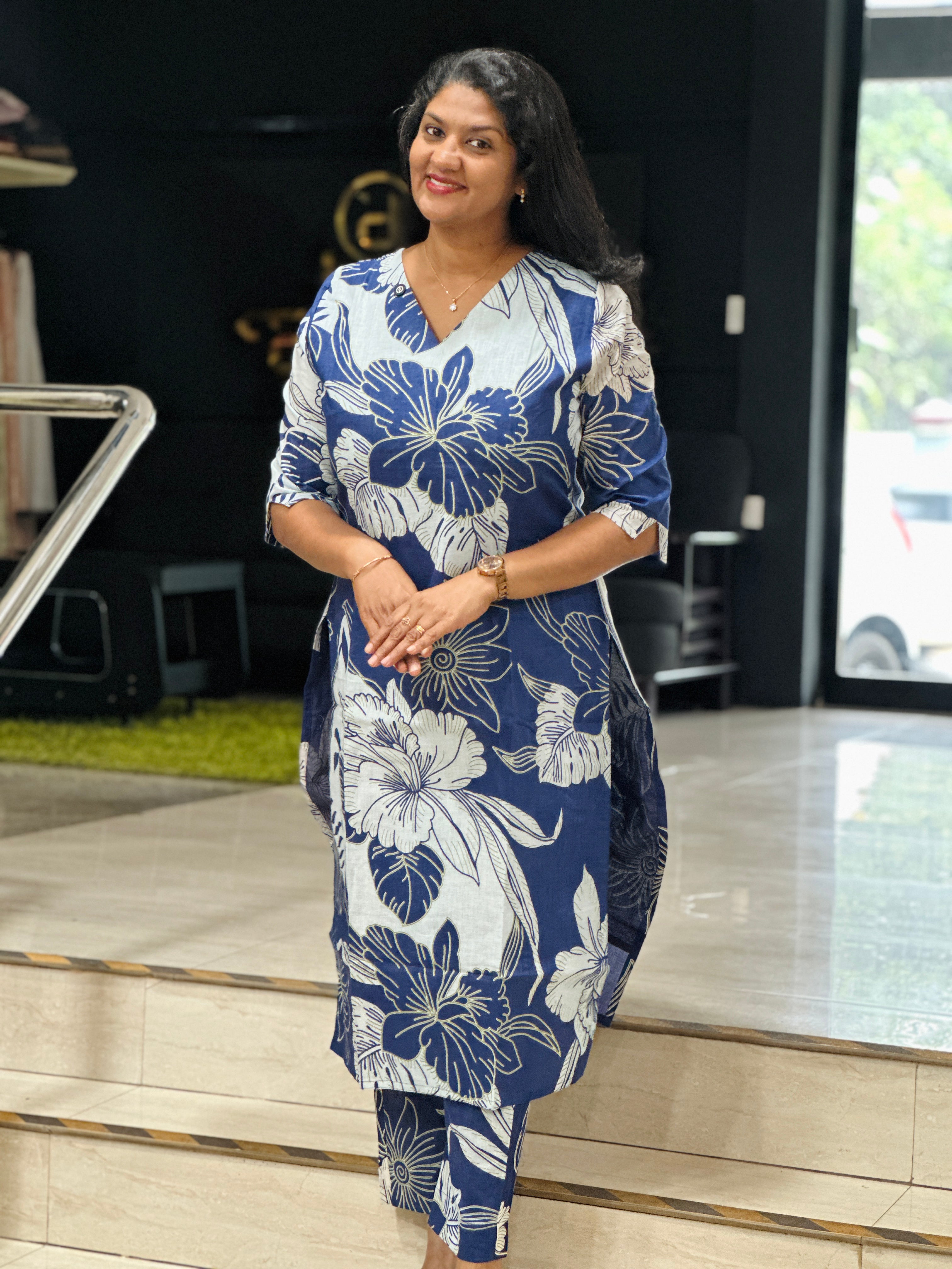 Floral Printed Pattern Cotton Kurta Set | VSI195