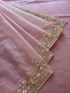Pink Color Beads and Sequence Work Viscose Organza Saree | DSA102