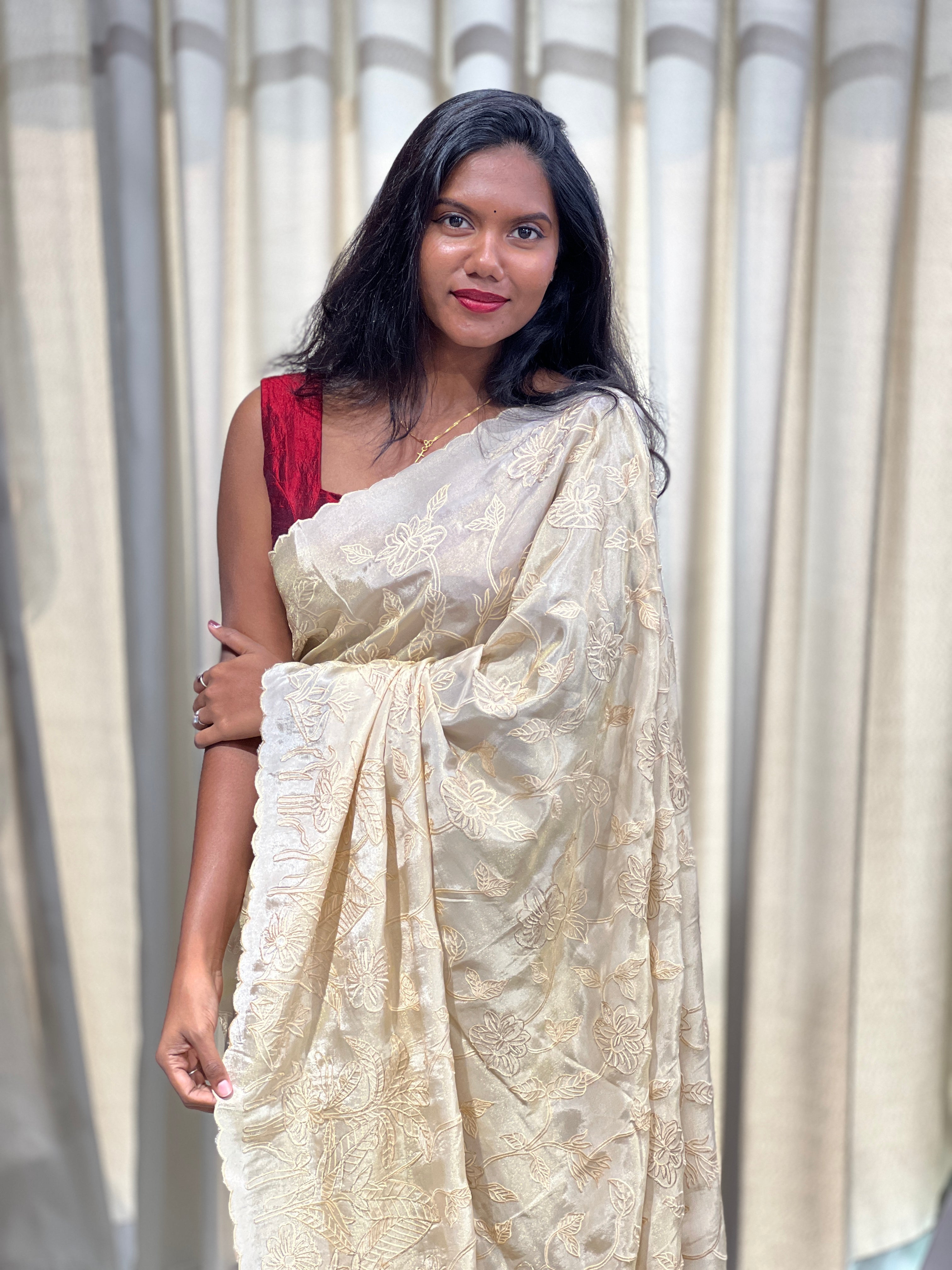 Floral Machine Embroidery Detailed Viscose Organza Saree | MM192