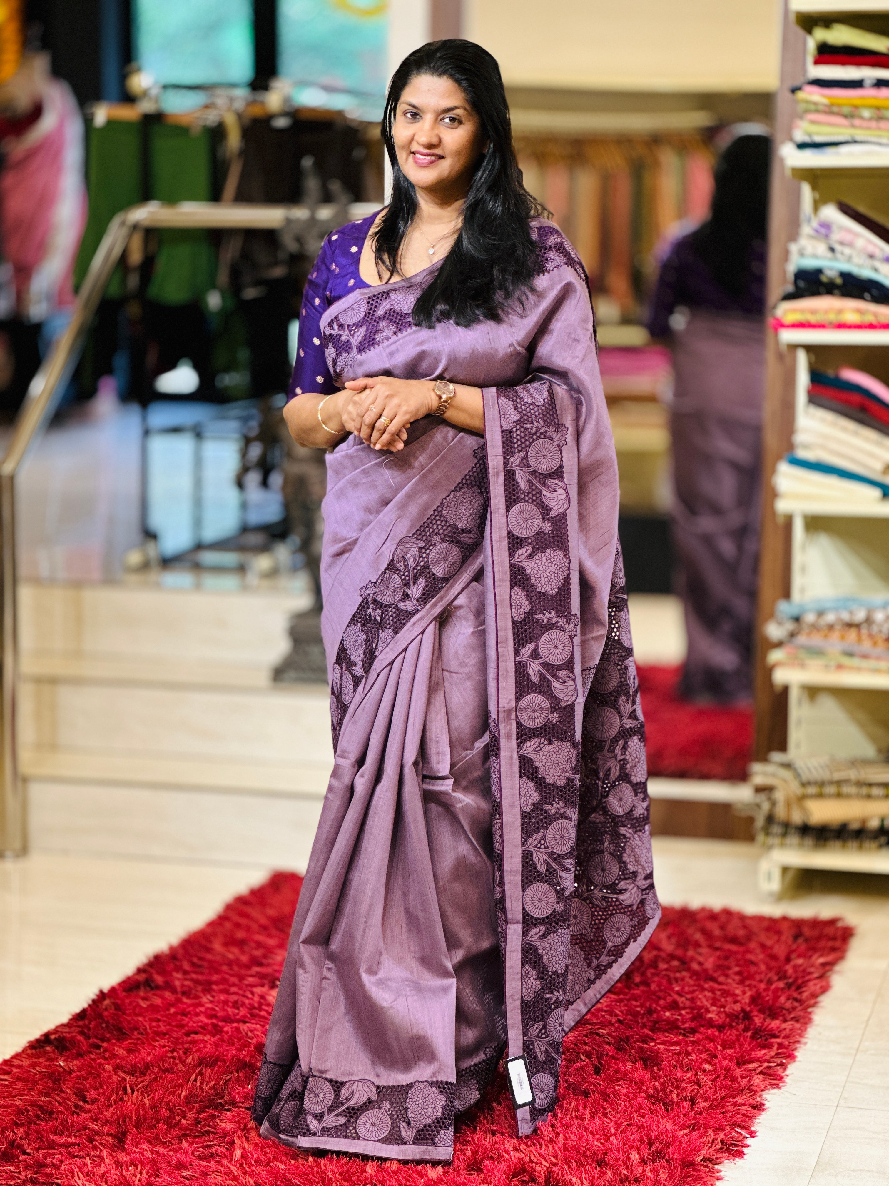 Cutwork Detailed Semi Tussar Saree | SUN410