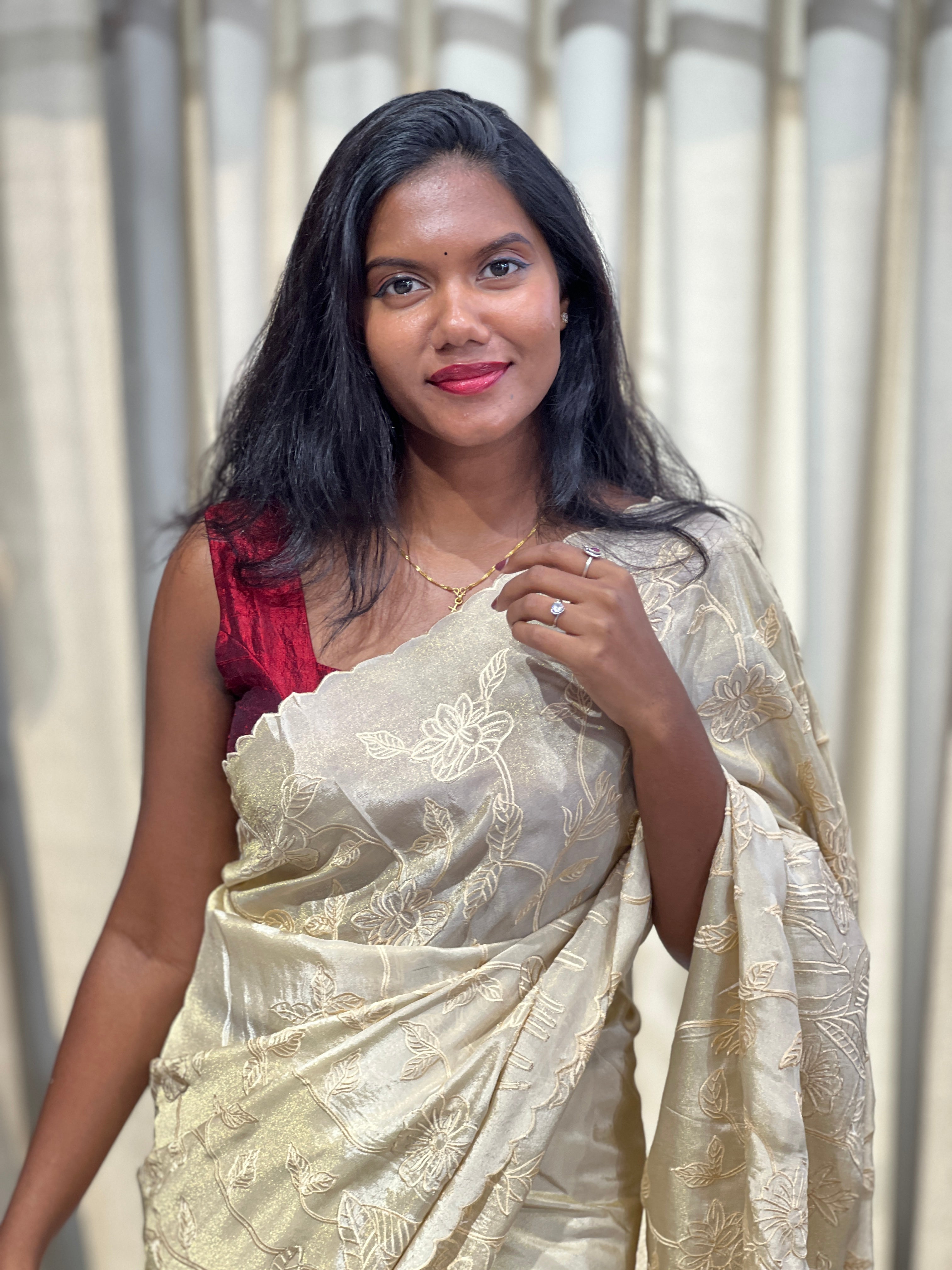 Floral Machine Embroidery Detailed Viscose Organza Saree | MM192