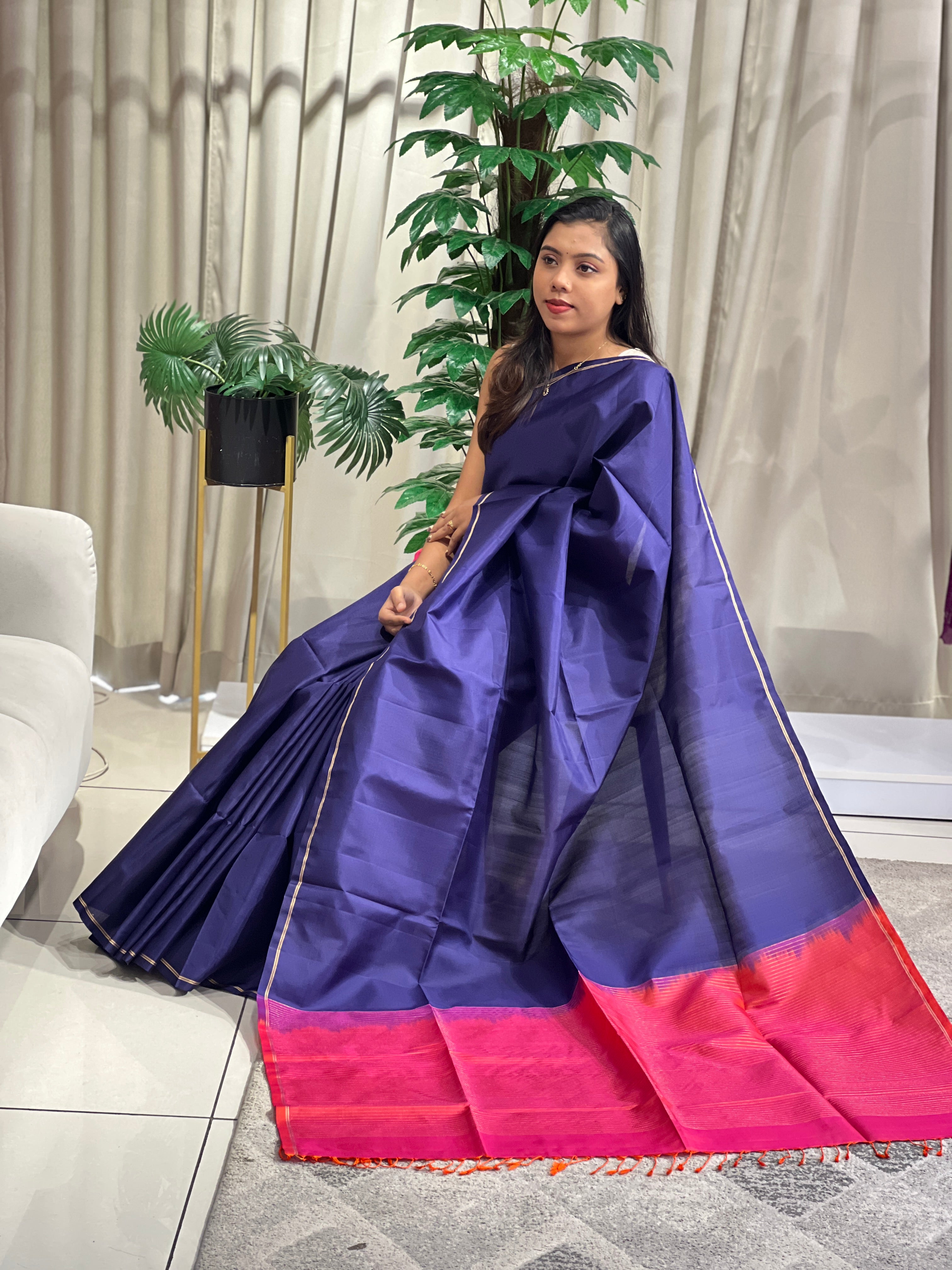 Contrast Border Pattern Soft Silk Saree | SMT146