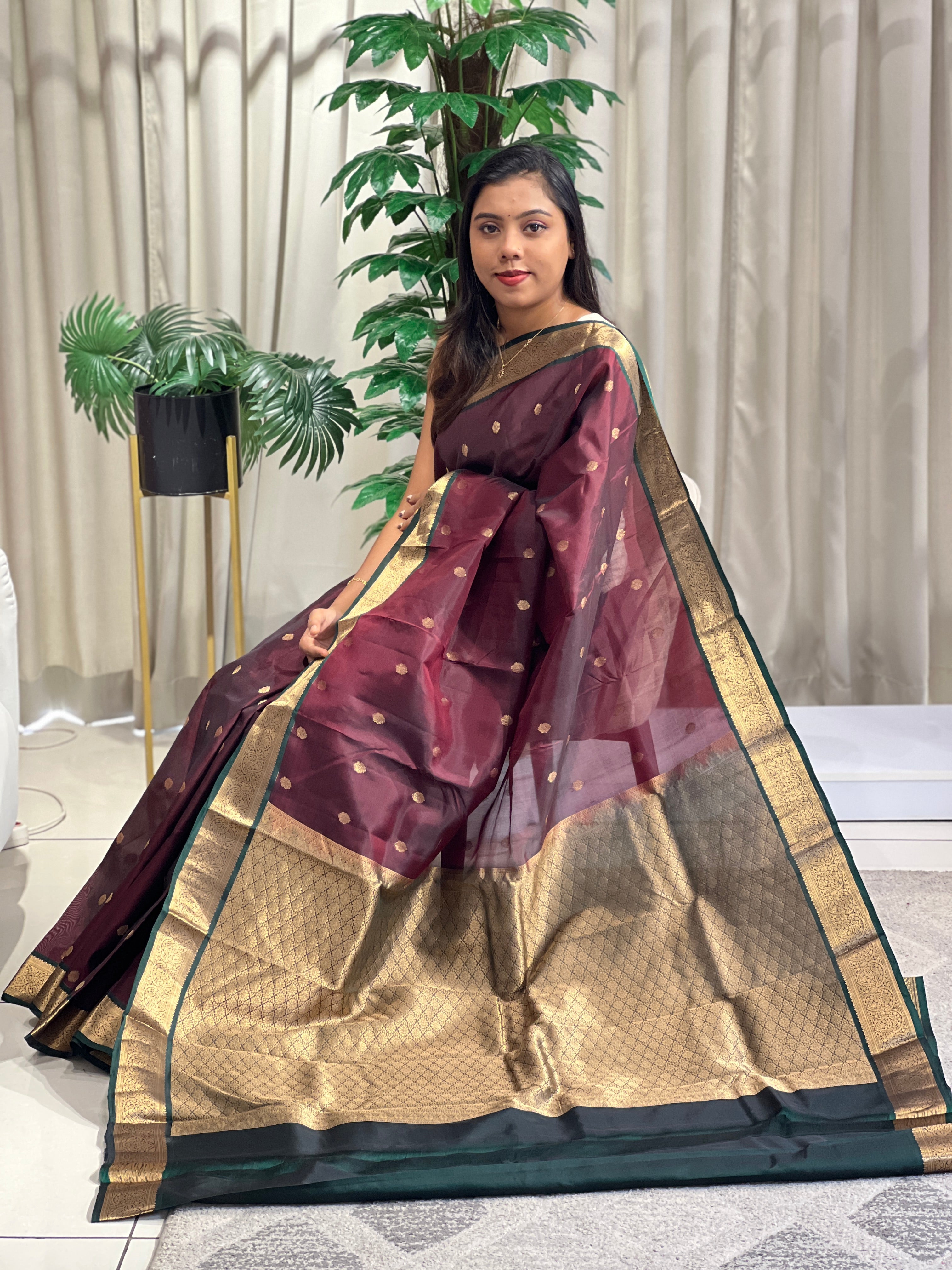 Golden Zari Buta Woven Soft Silk Saree | RAT113