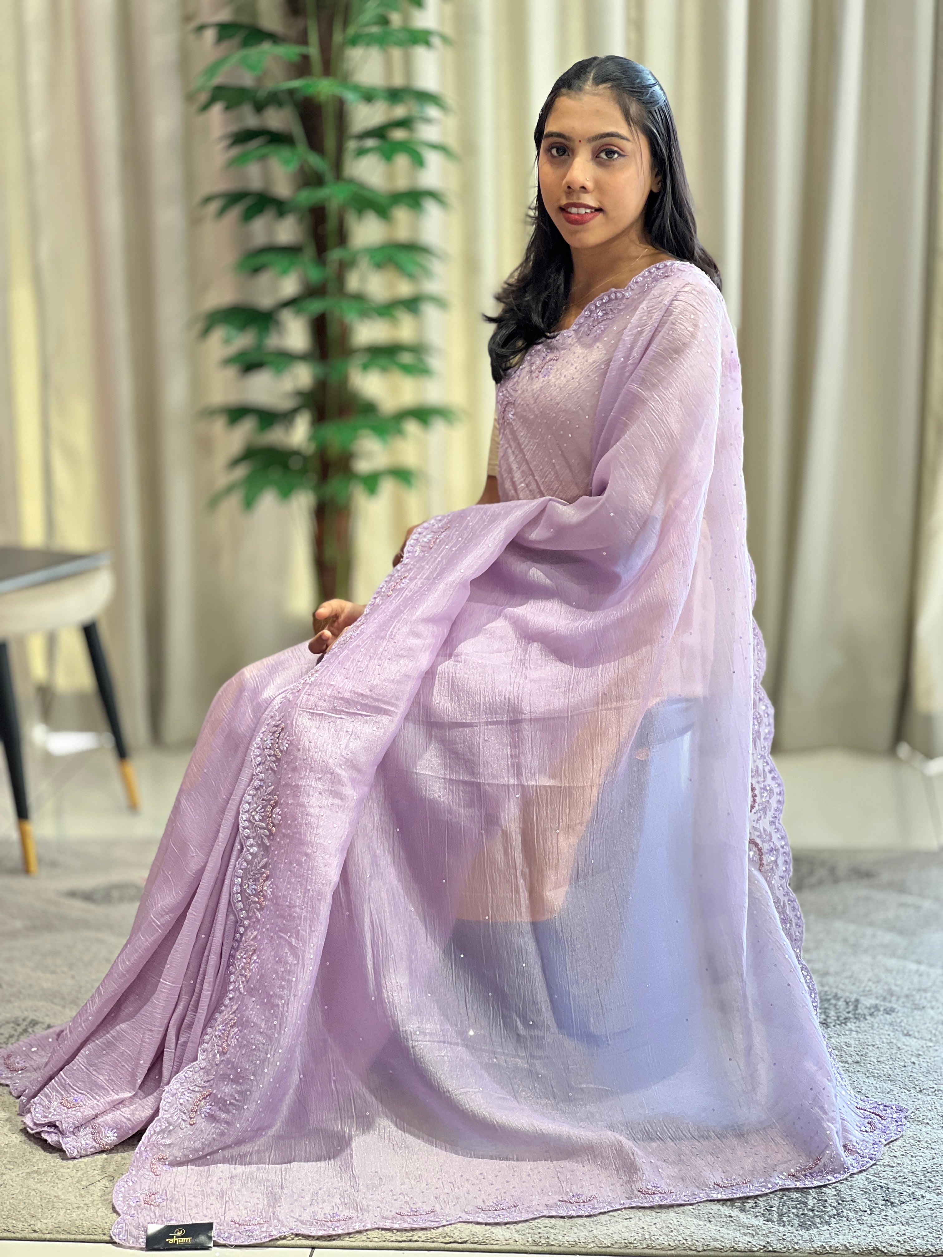 Party Wear Crushed Shimmer Organza Saree | SBP988