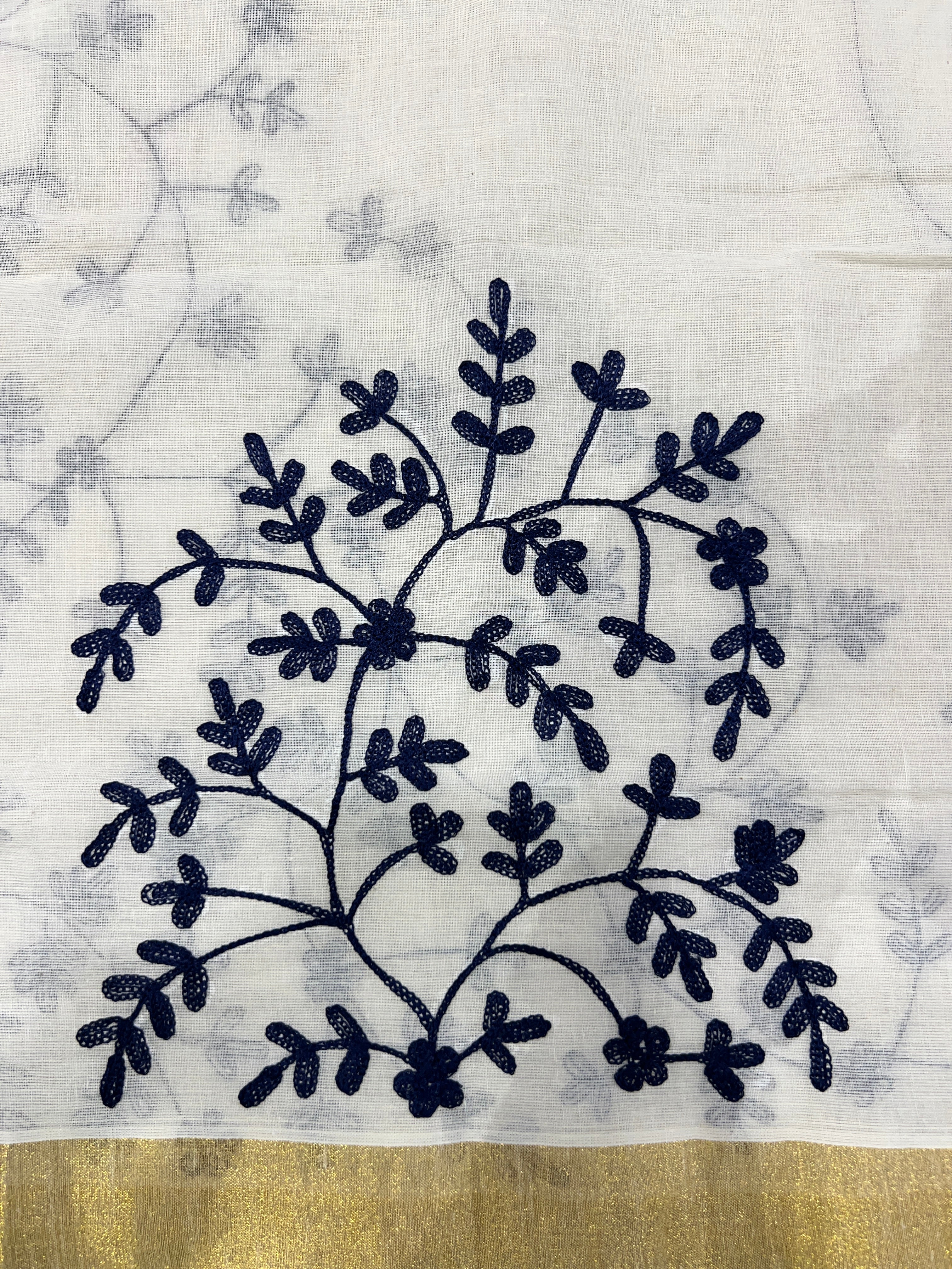 Machine Embroidery Detailed Kerala Cotton Saree | JSC298