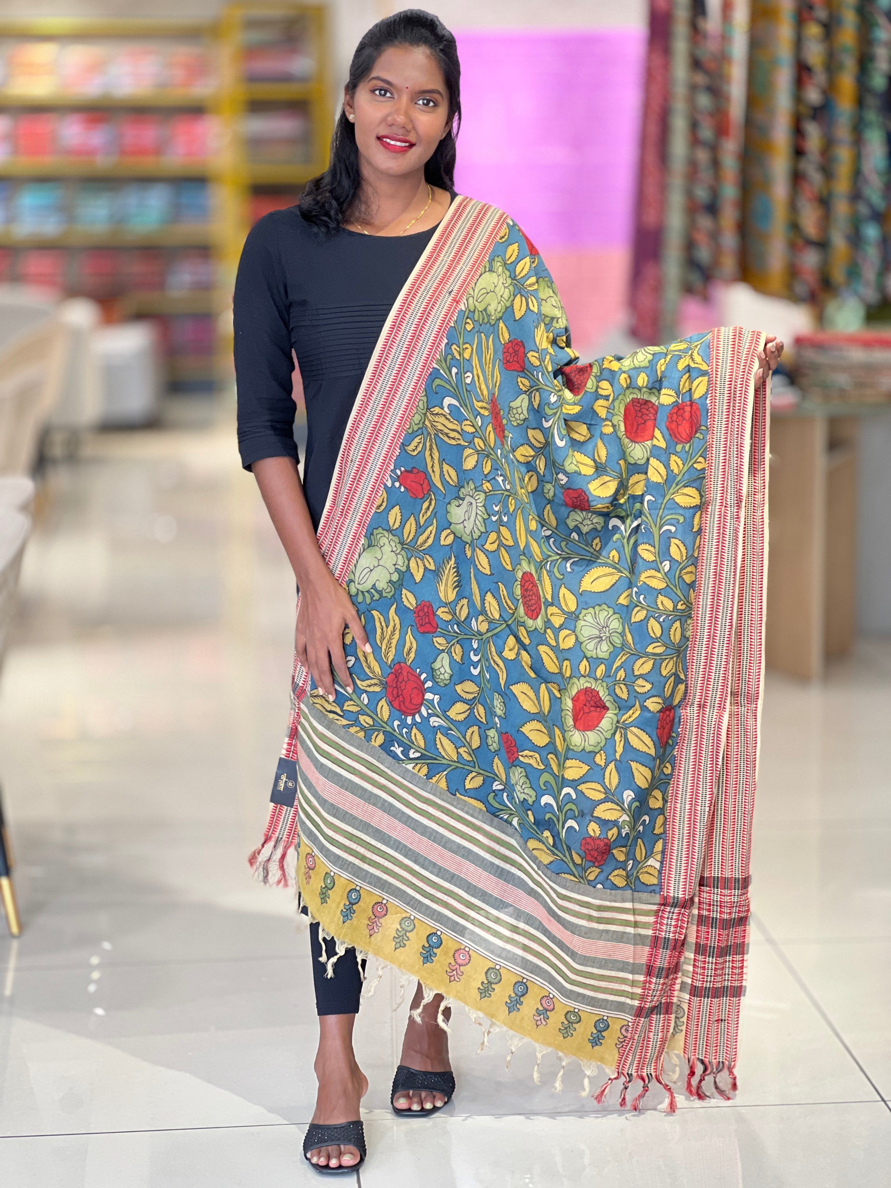 Traditional Pen Kalamkari Detailed Chanderi Dupatta | DE206