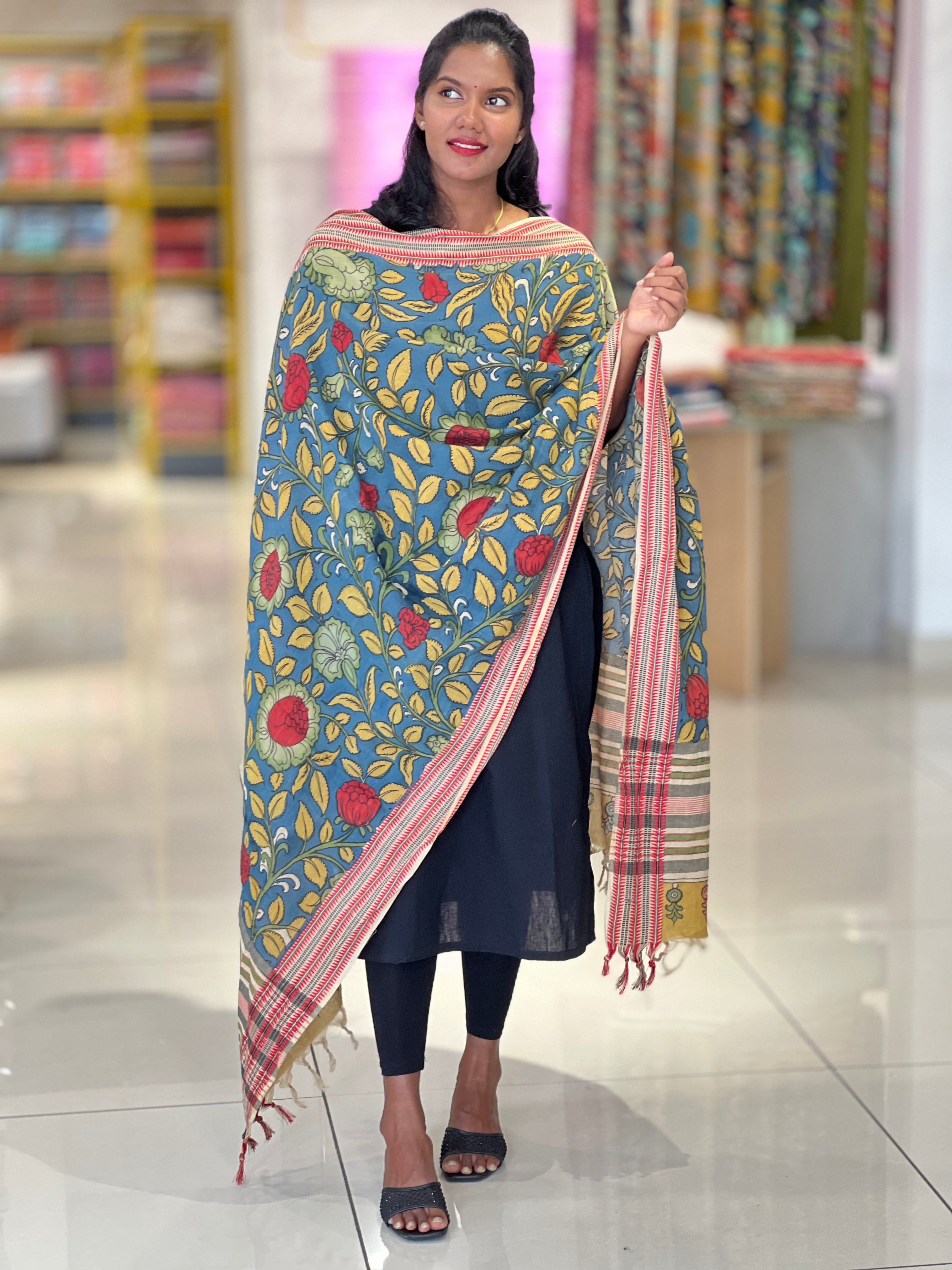 Traditional Pen Kalamkari Detailed Chanderi Dupatta | DE206