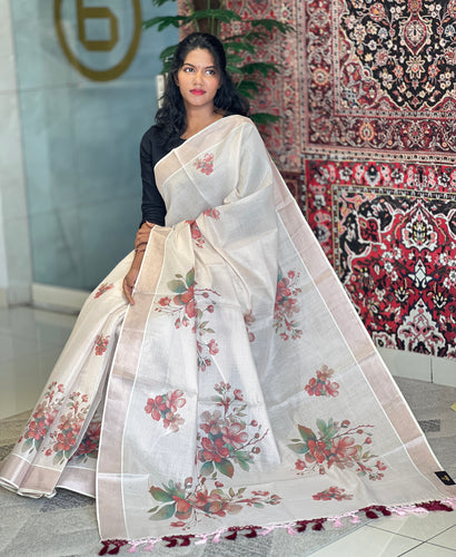 Floral Design Digital Printed Sliver Tissue Saree | GAT238