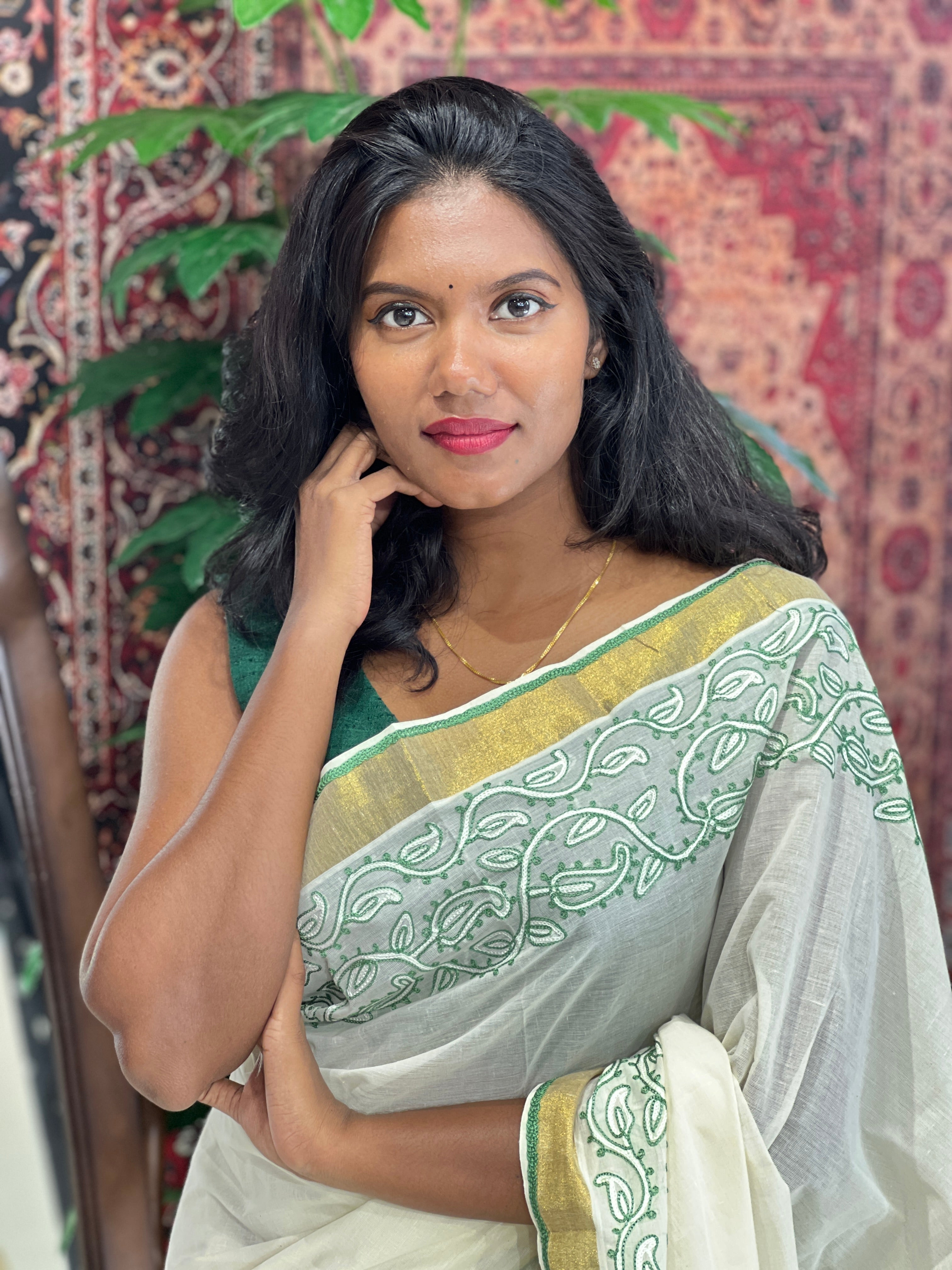 Paisley Embroidery Detailed Kerala Cotton Saree | JSC295