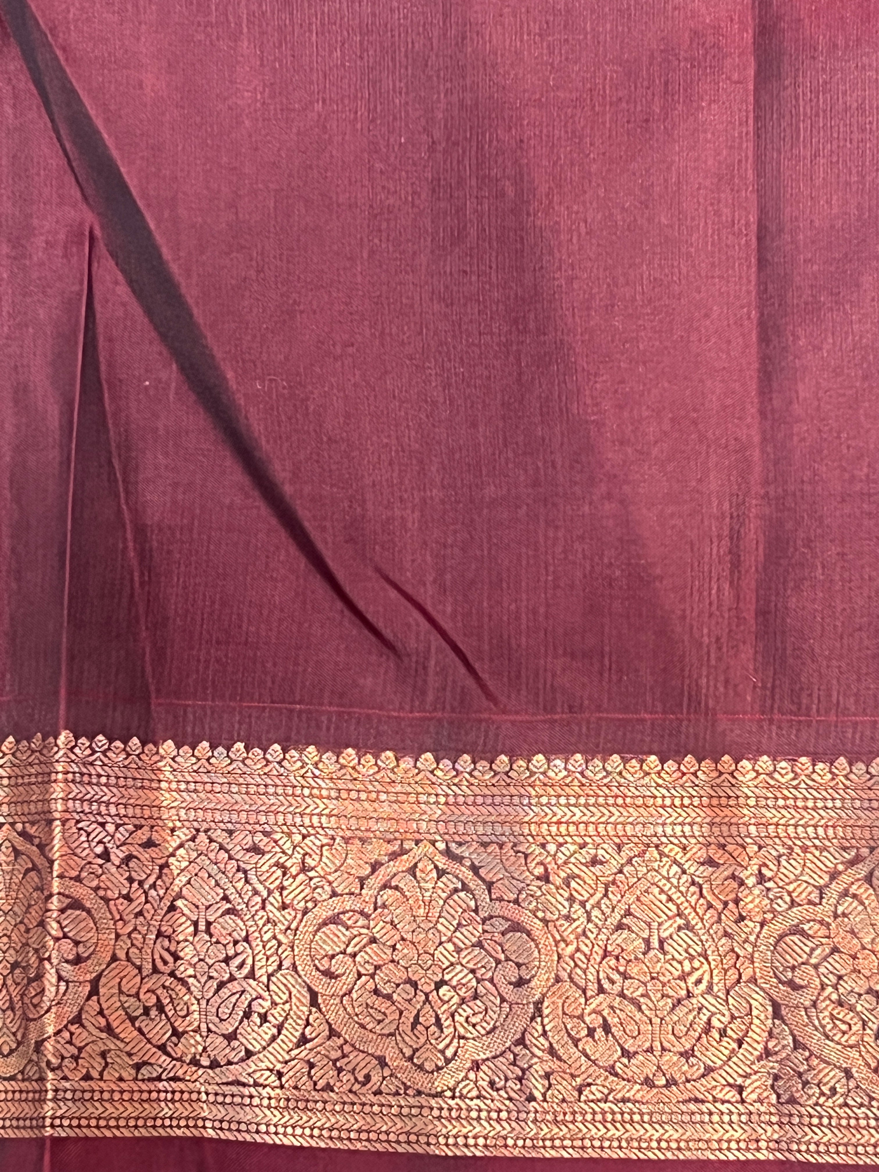 Golden Zari Floral Buta Woven Soft Silk Saree | RAT115