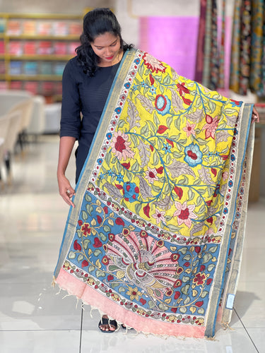 Pen Kalamkari With Zari Border Detailed Chanderi Dupatta | DE199