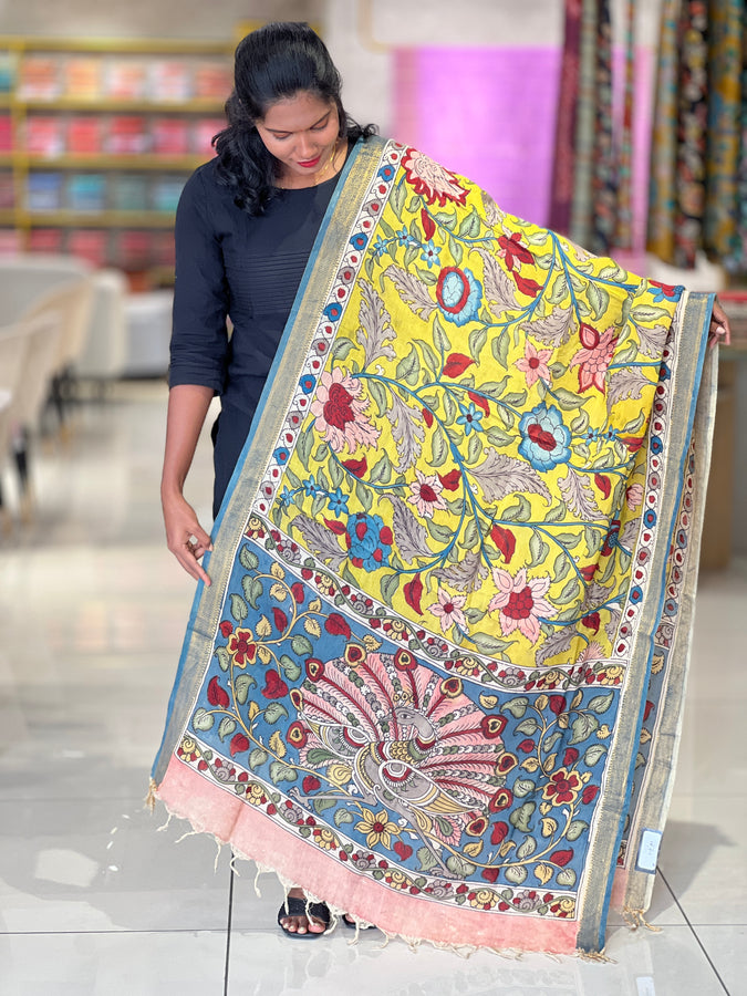 Pen Kalamkari With Zari Border Detailed Chanderi Dupatta | DE199