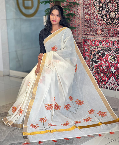 Floral Printed Kerala Cotton Saree | BLD448