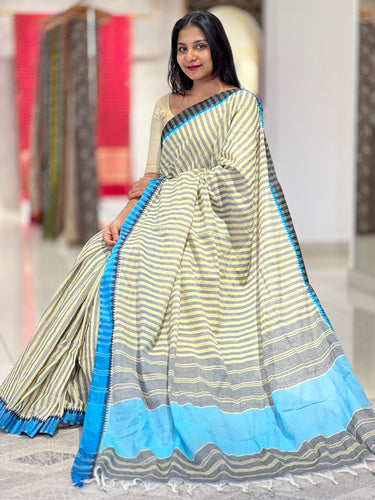 Stripe Patterned Cotton Saree (Without Blouse) | RP679