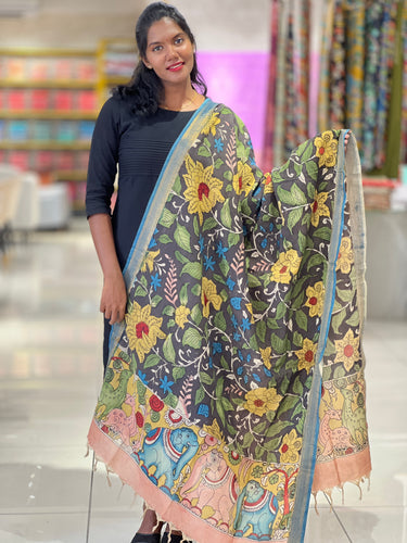 Pen Kalamkari With Mangalgiri Border Detailed Chanderi Dupatta | DE198