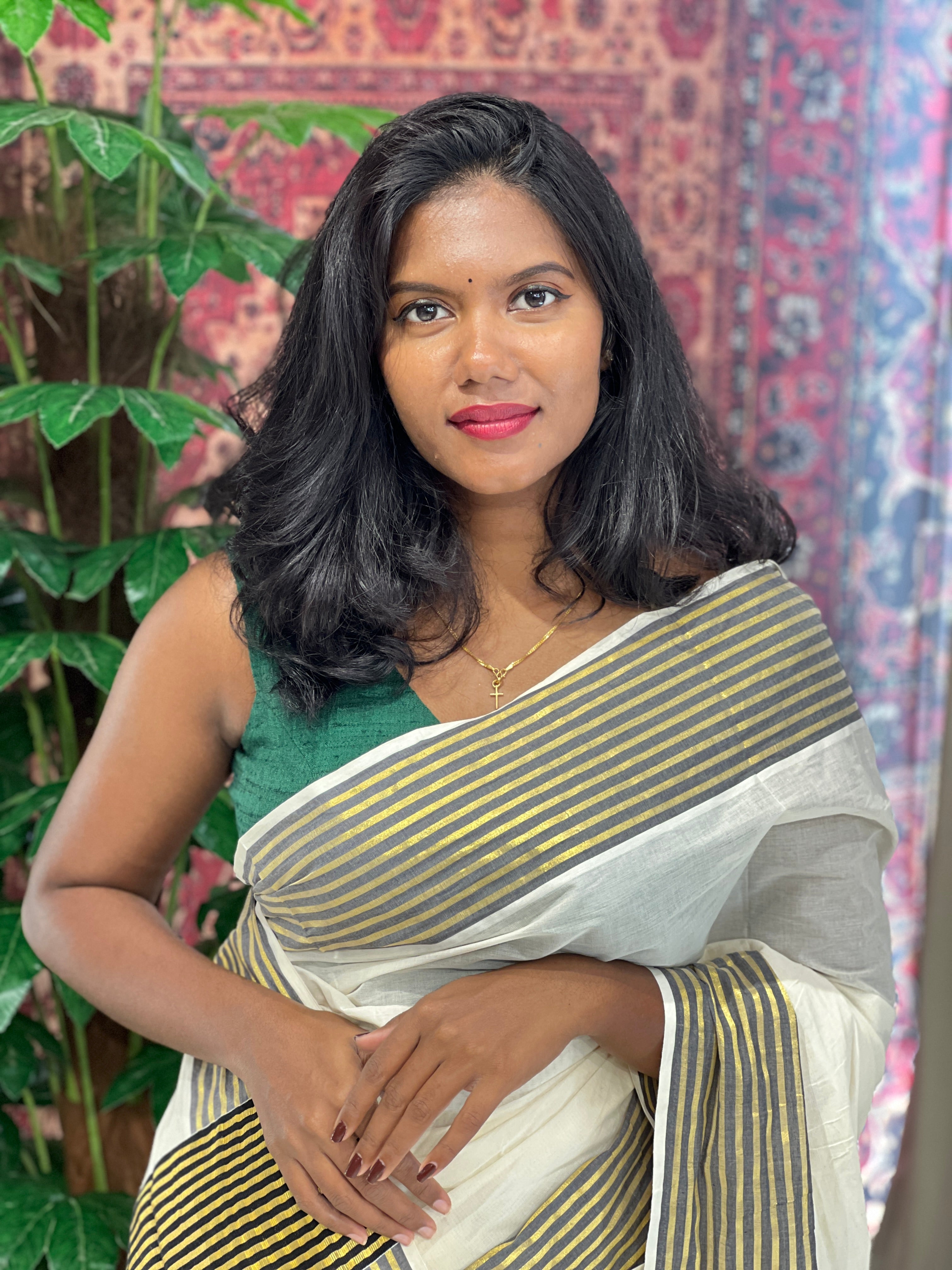 Stripes Detailed Kerala Cotton Saree | KL420