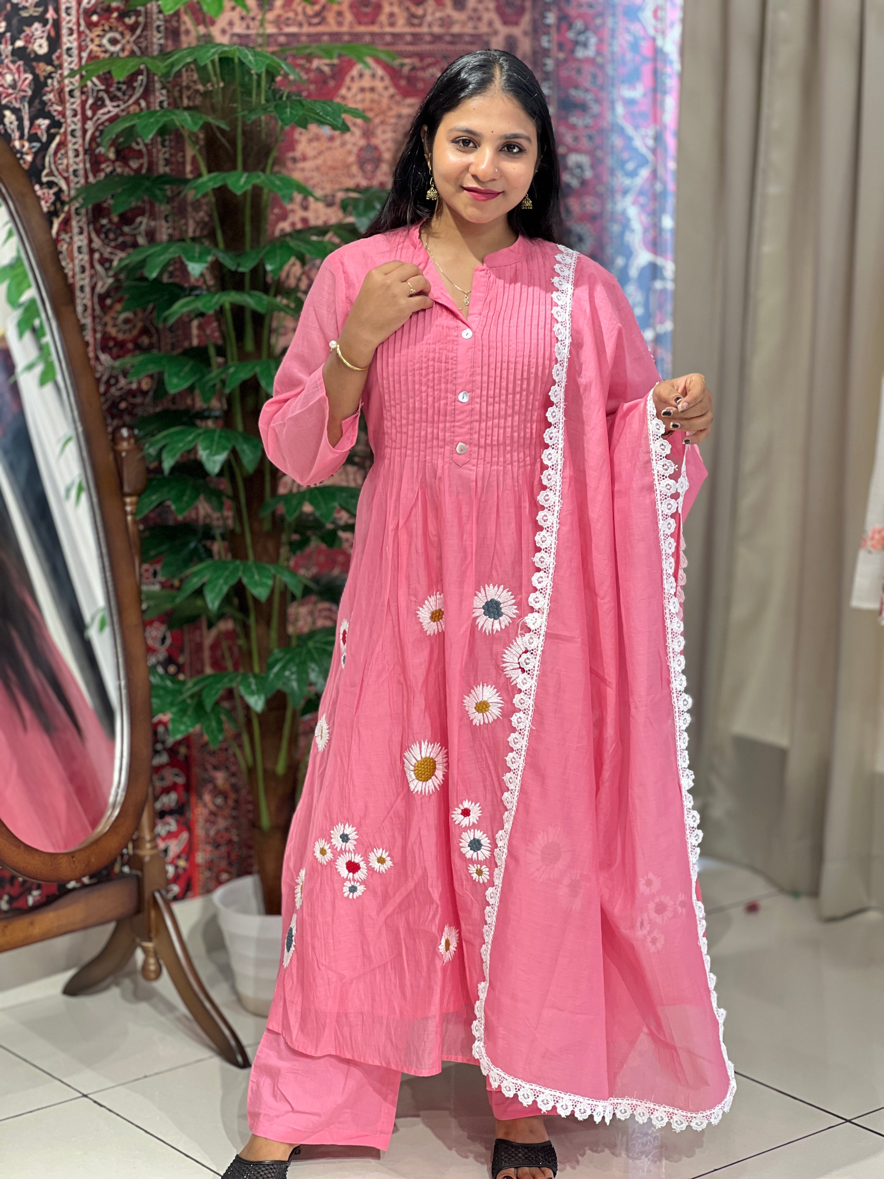 Machine Embroidery Detailed Pure Chanderi Kurta Set | PGI191
