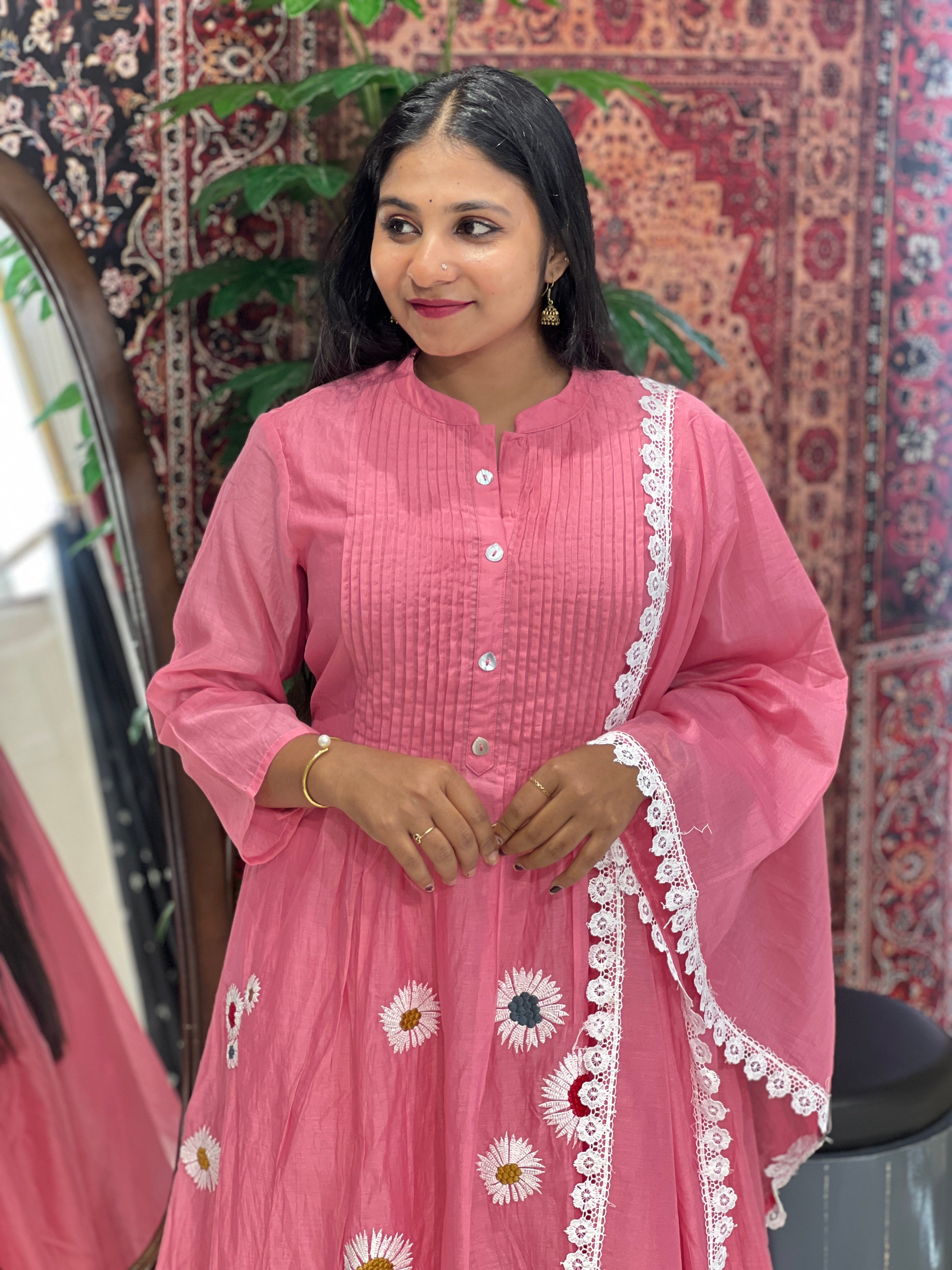 Machine Embroidery Detailed Pure Chanderi Kurta Set | PGI191