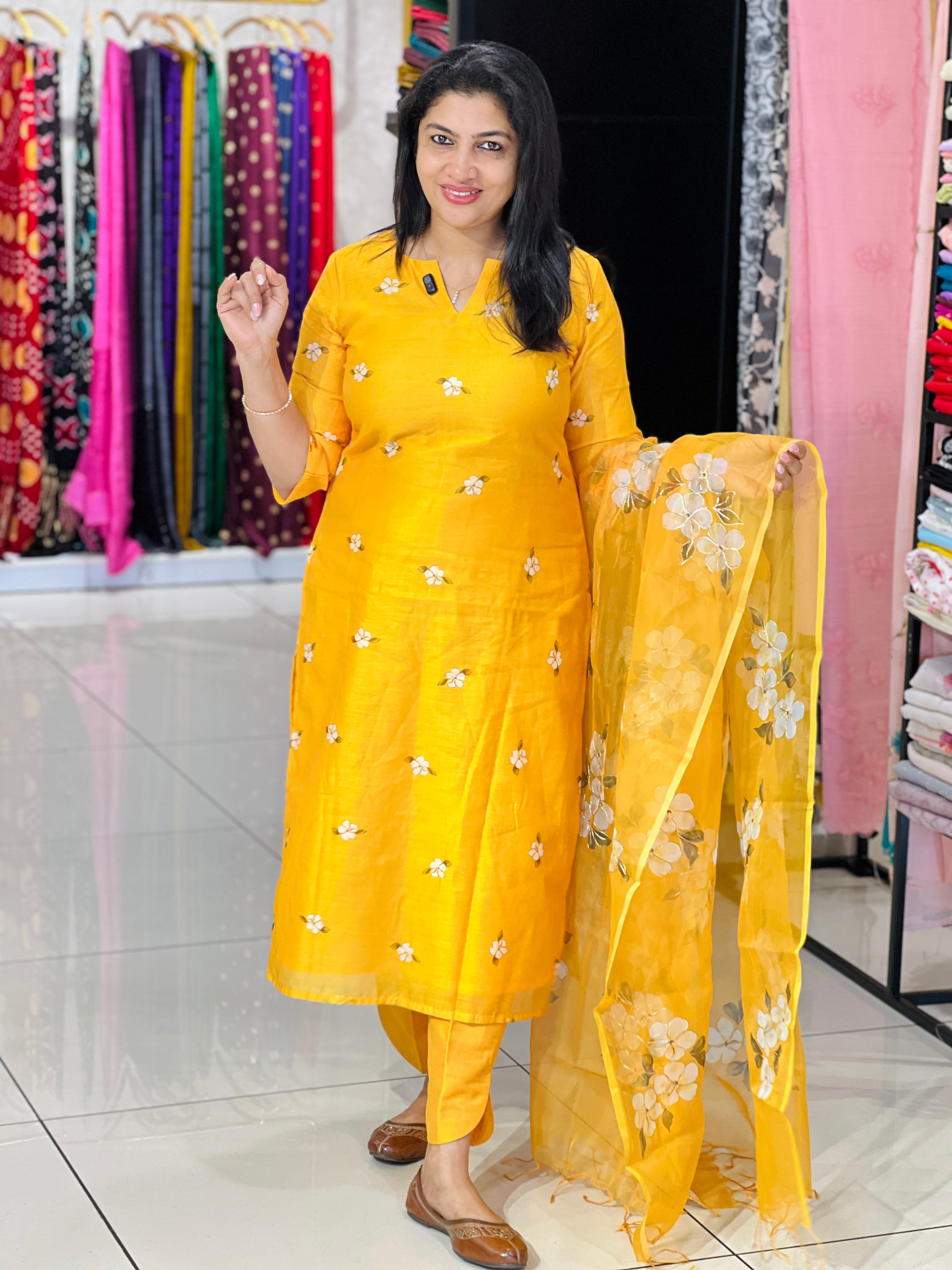 Floral Printed Design Chanderi Salwar Set | MR521