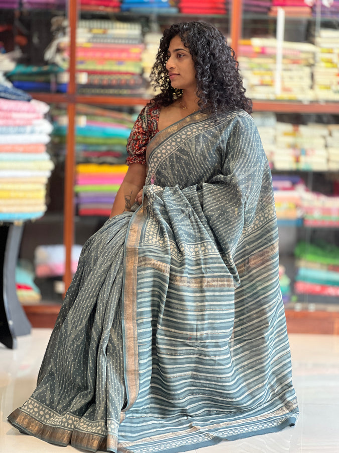 Hand Block Printed Mangalgiri Saree | JKL134