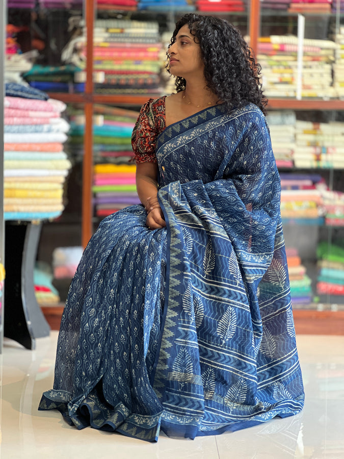 Handblock Printed Mangalgiri Saree | JKL132