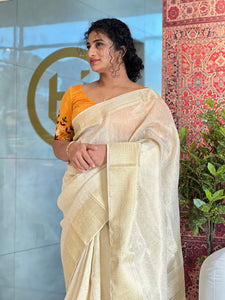 Banarasi Weaved Tissue Linen Saree | AV200