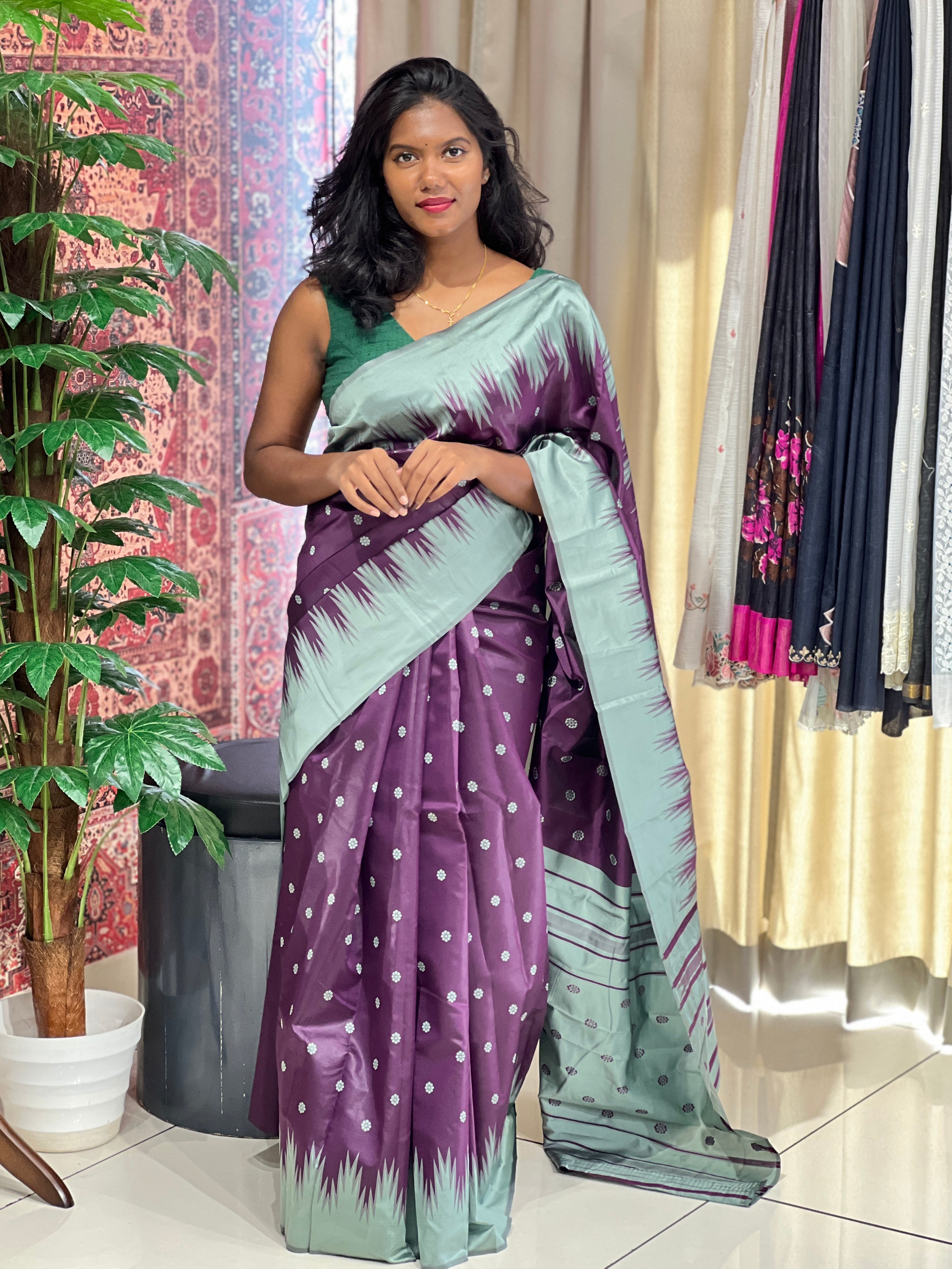 Temple Border Detailed Semi Silk Saree | GP136