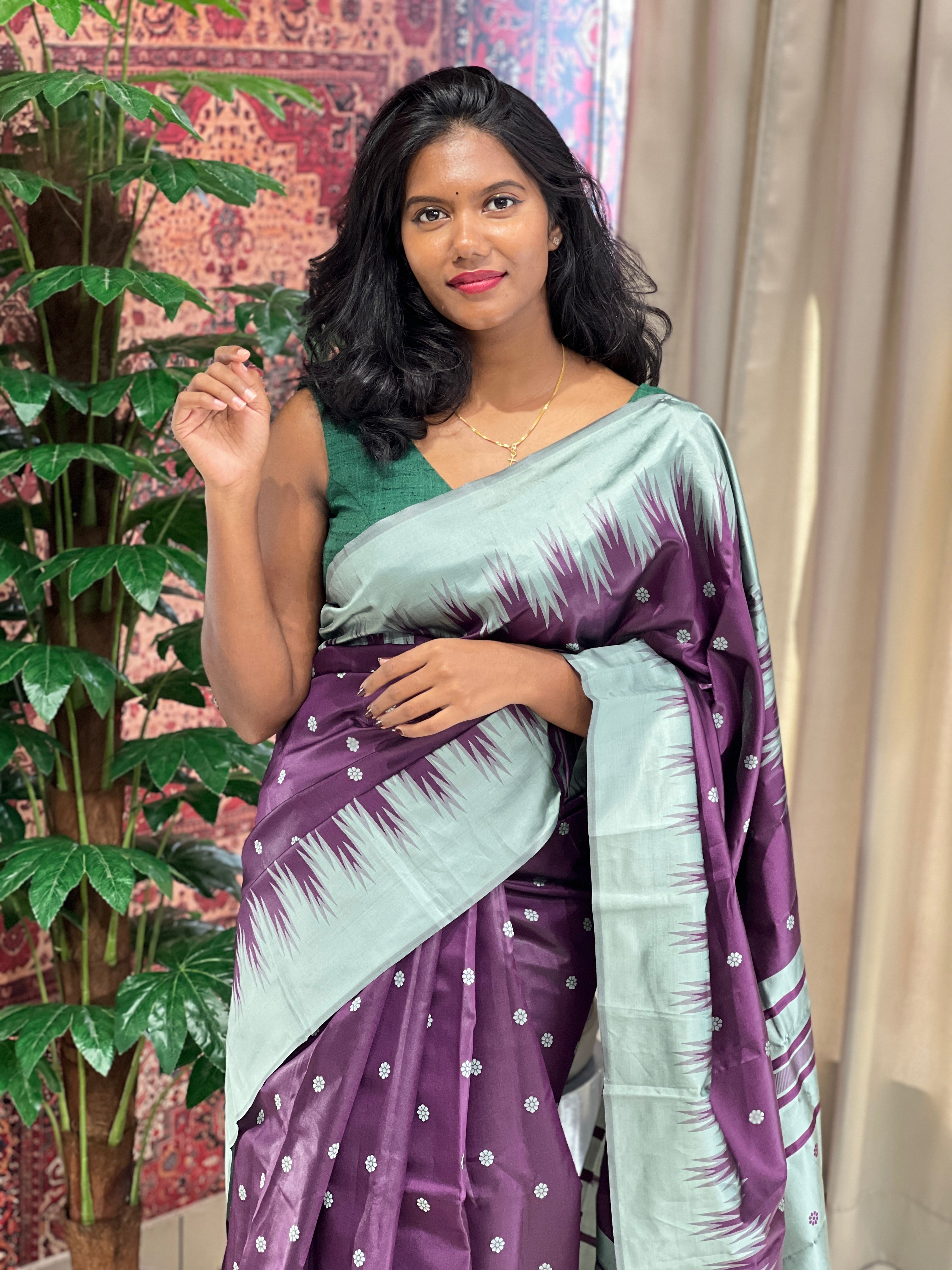 Temple Border Detailed Semi Silk Saree | GP136