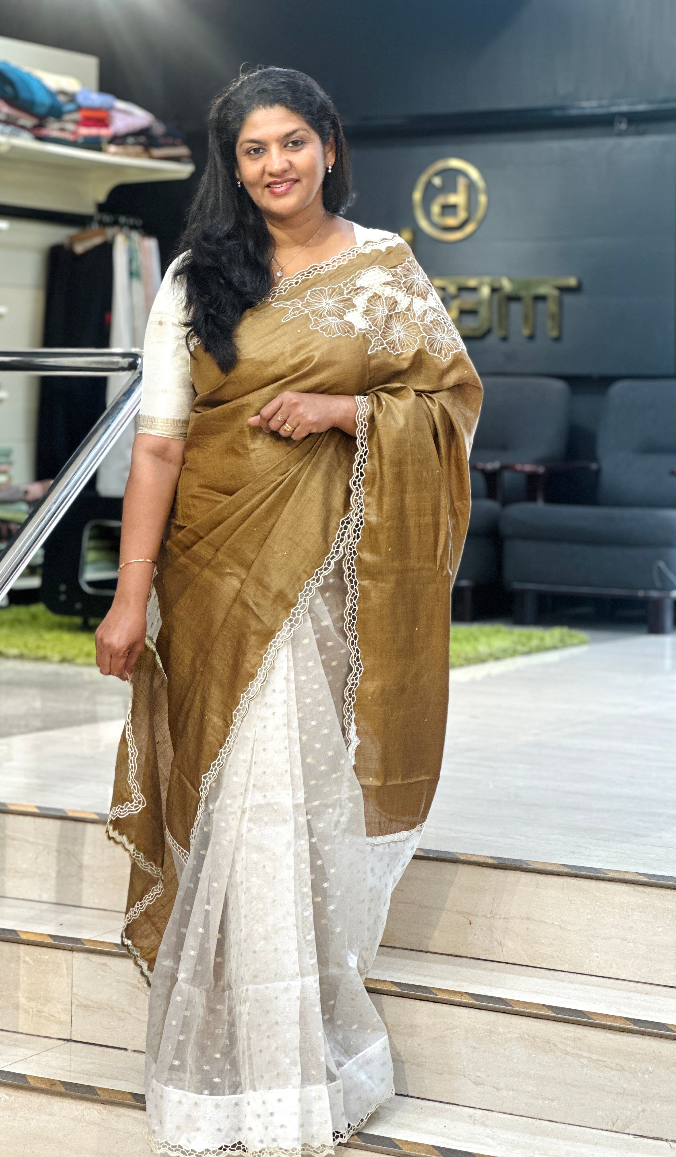 Twine Cut Work Designer Tussar and Silky Organza Saree | TC503