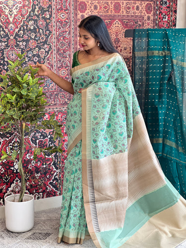 Floral Jaal Screen Printed Chanderi Saree | RR191