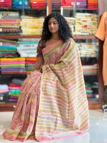 Hand Block Print Pattern Mangalgiri  Saree | JKL131